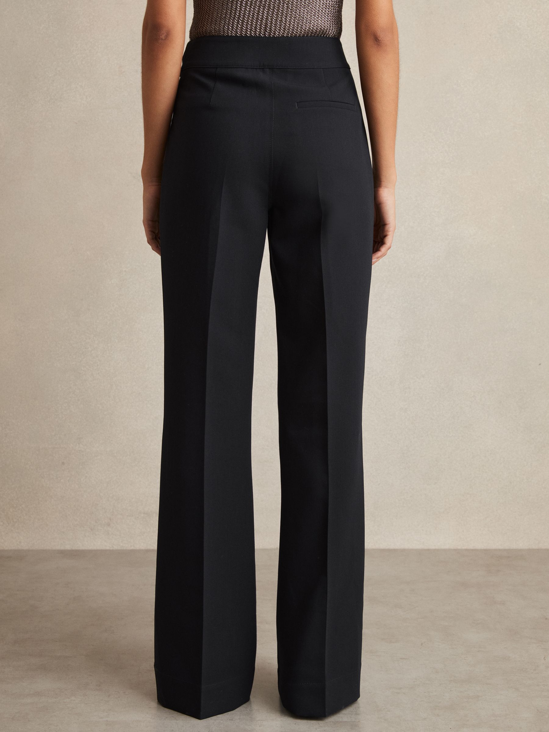 Button-Detail Wide-Leg Trousers in Navy