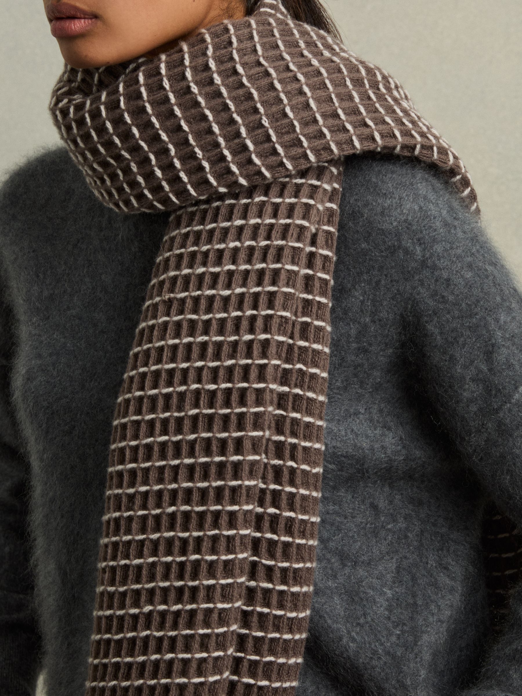 Wool Waffle Scarf in Taupe