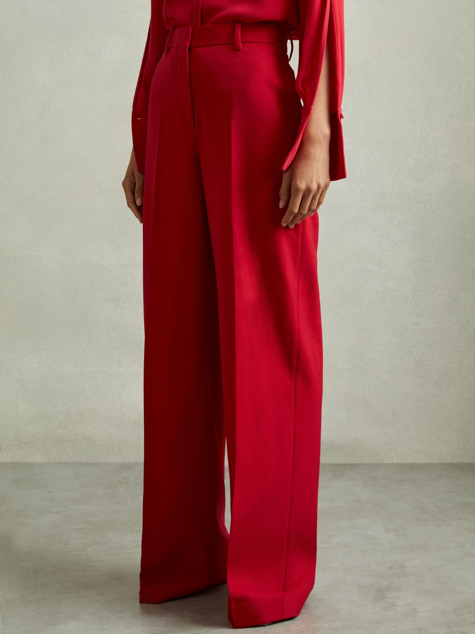 Wool Blend Wide Leg Tux Trousers in Red