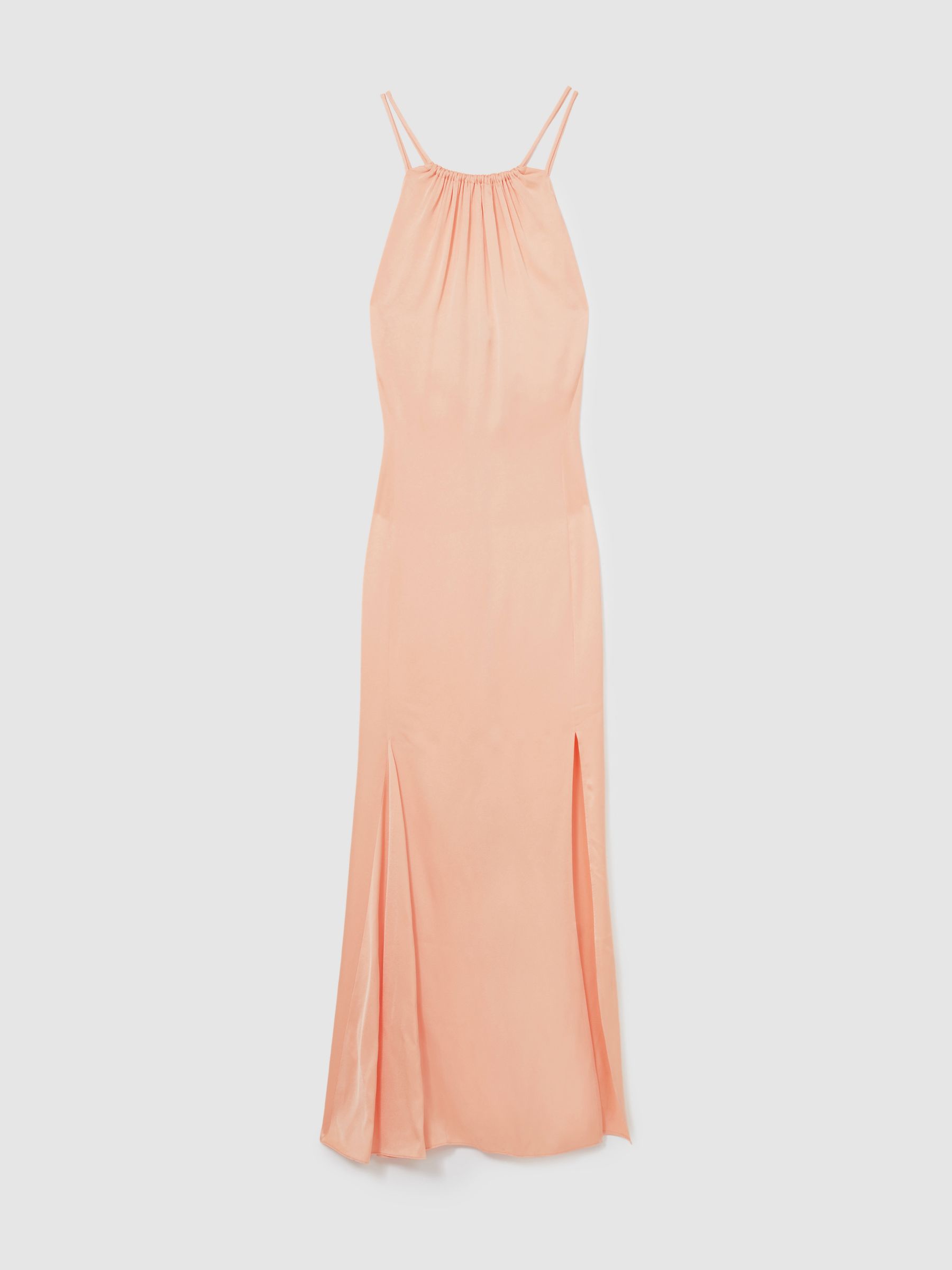 Petite Satin Halterneck Maxi Dress in Peach