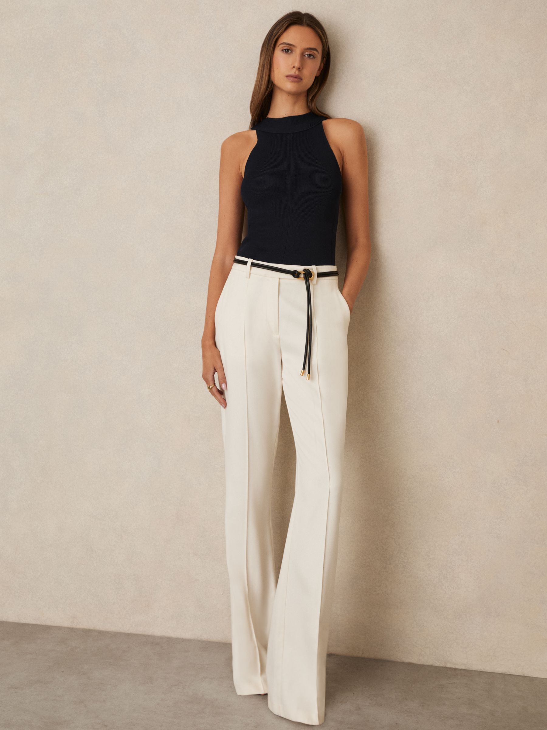 Rib Knit High Neck Vest in Navy