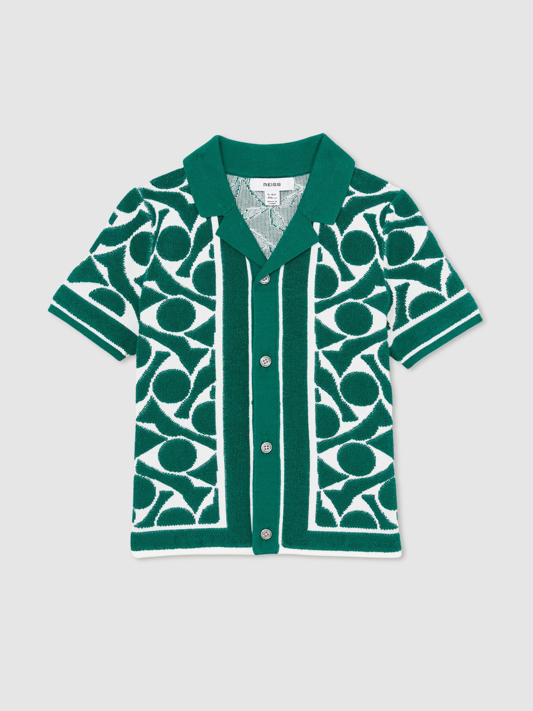 9-13 yrs Abstract-Pattern Towelling Shirt in Green/White