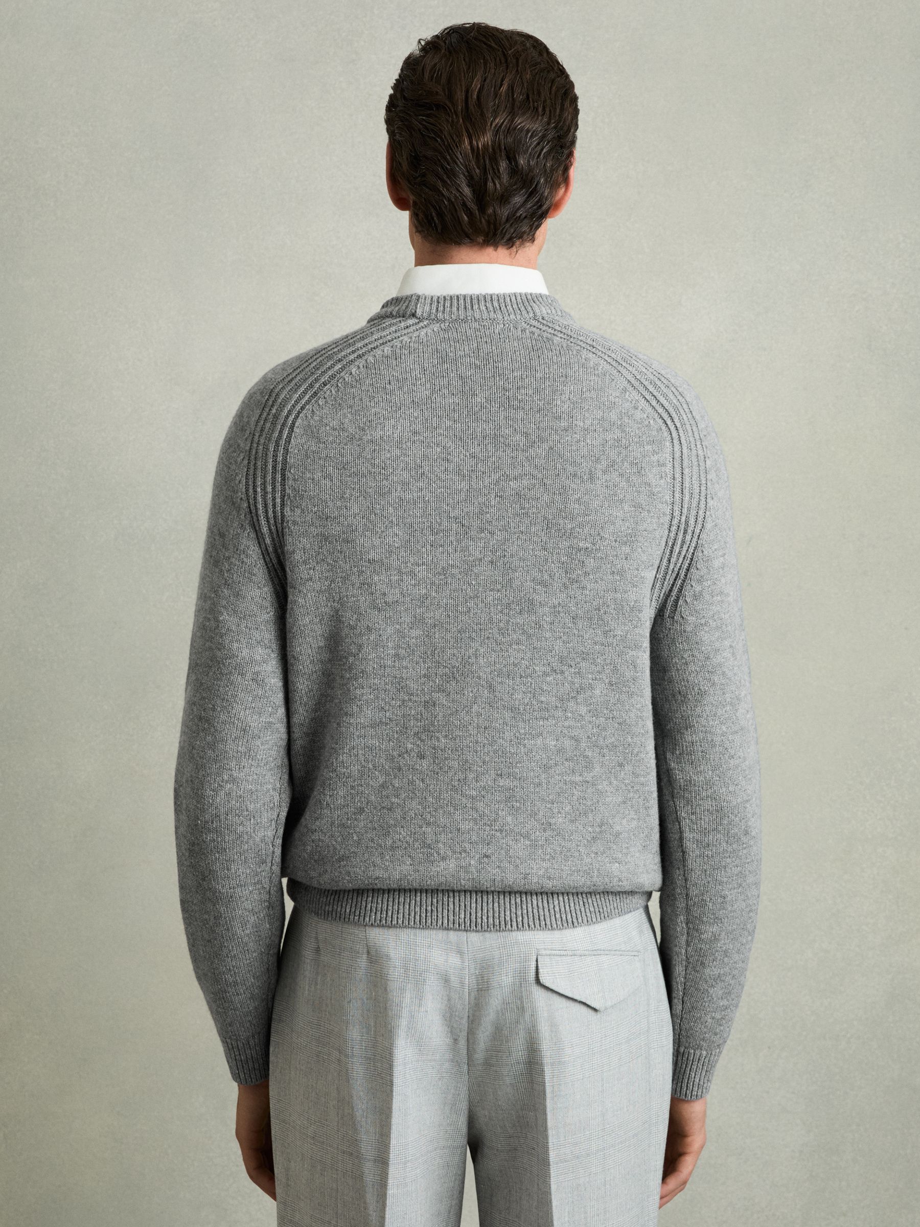 Wool Blend Ridge Seam Jumper in Mid Grey Melange