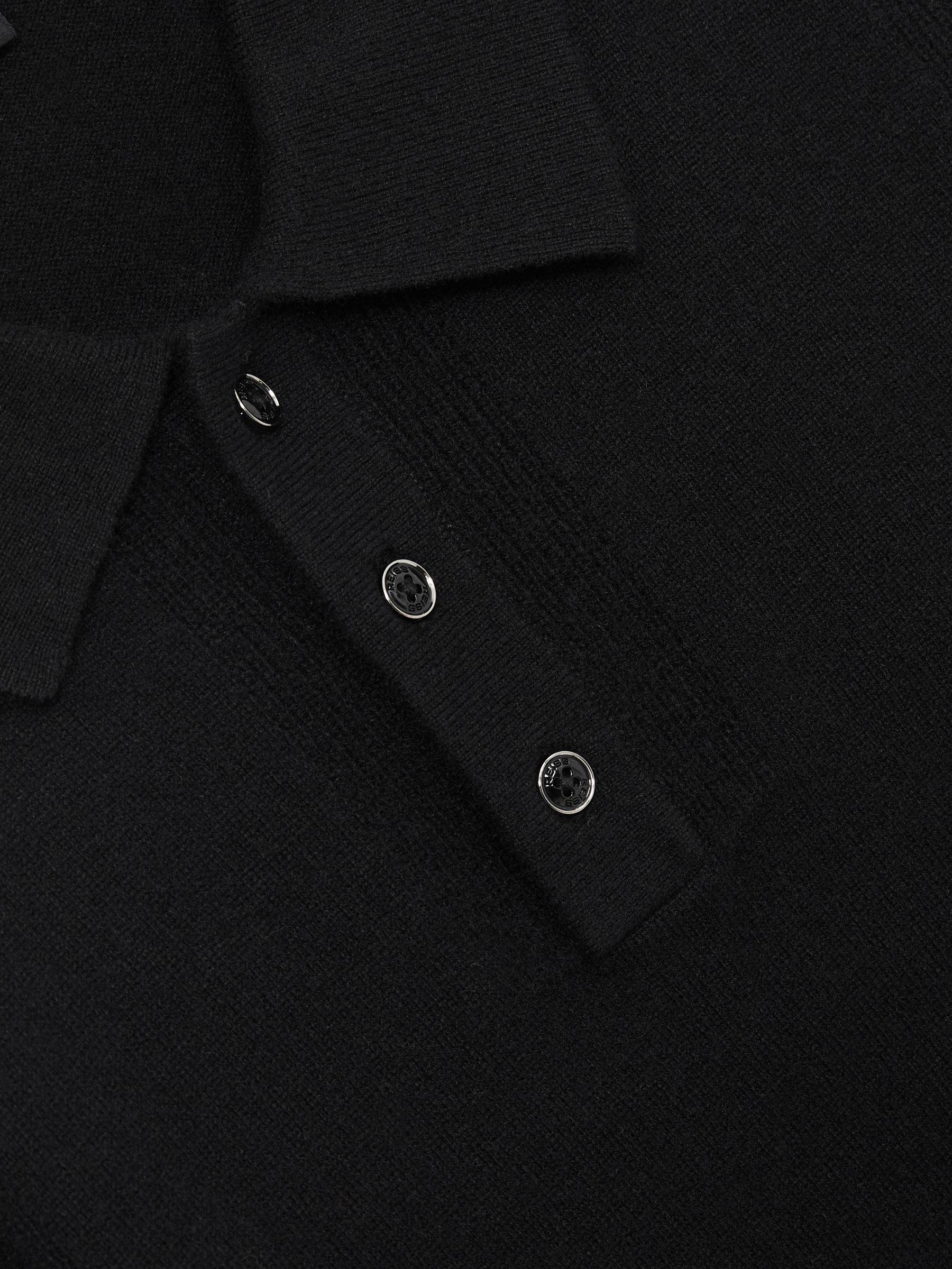 Wool Textured Long Sleeve Polo Shirt in Black