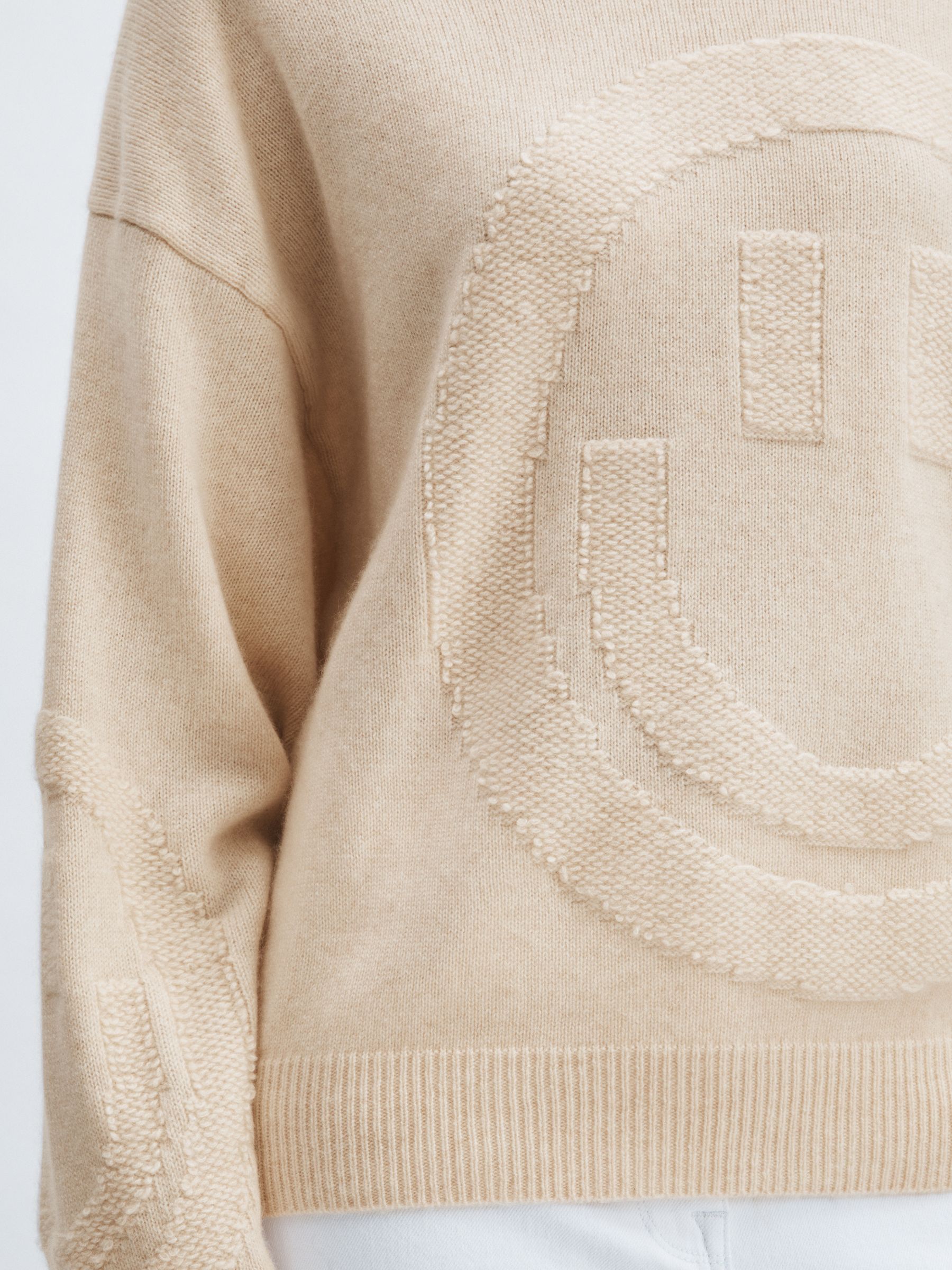 Crush Collection 100% Cashmere Smiley-Face Jumper in Cream
