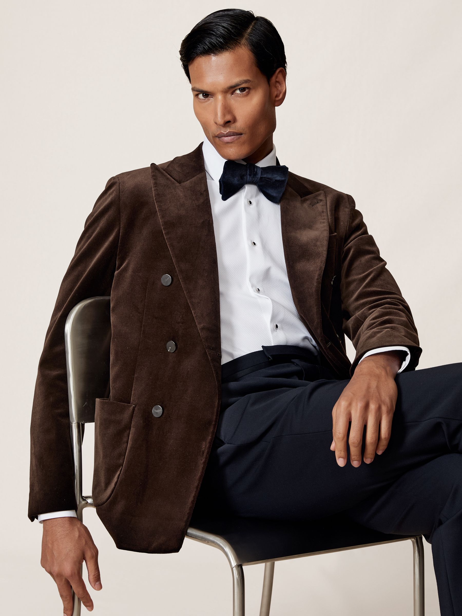 Double-Breasted Velvet Blazer Regular-Fit in Chocolate Brown