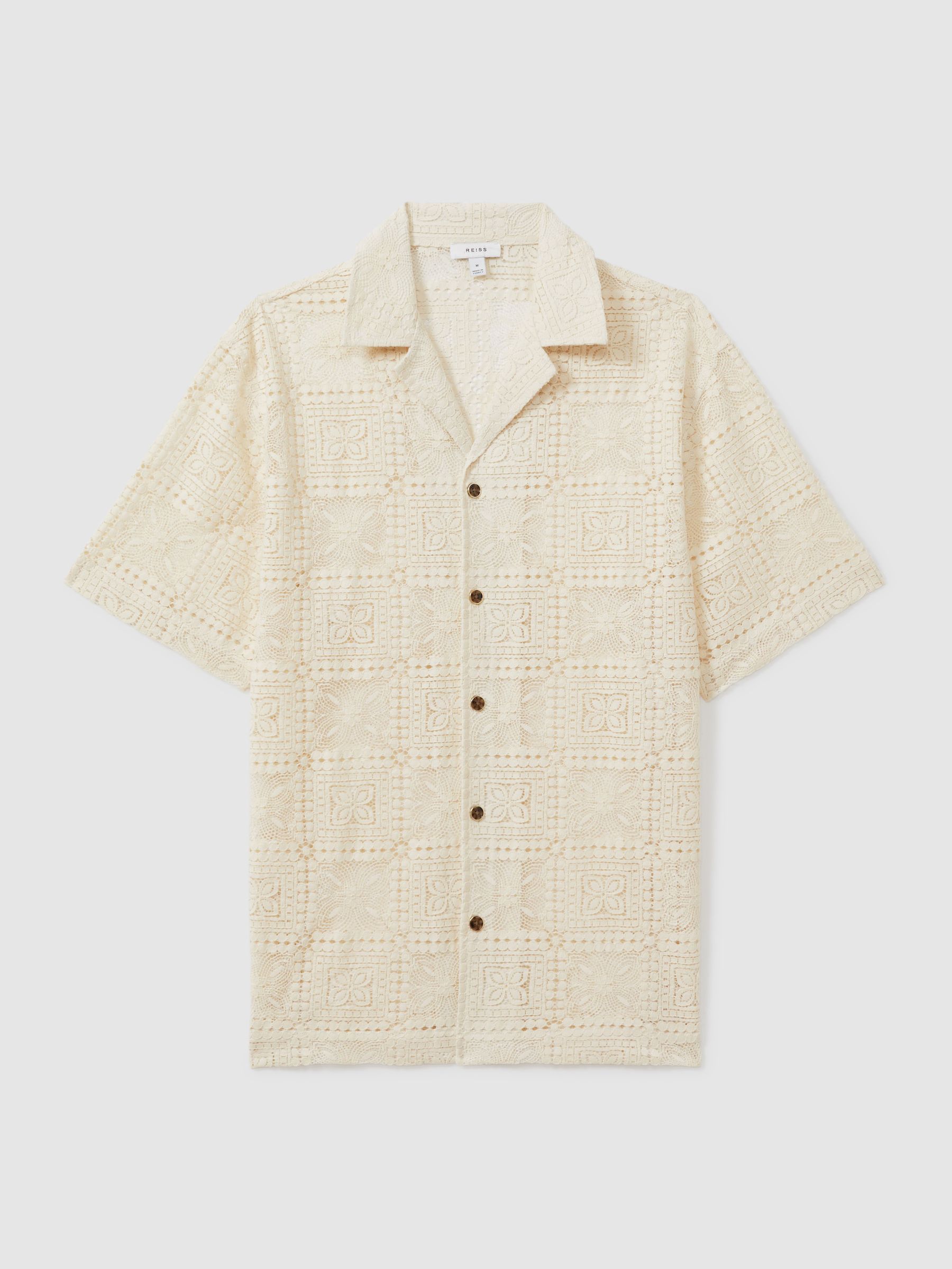 Crochet Cuban-Collar Shirt in Ecru