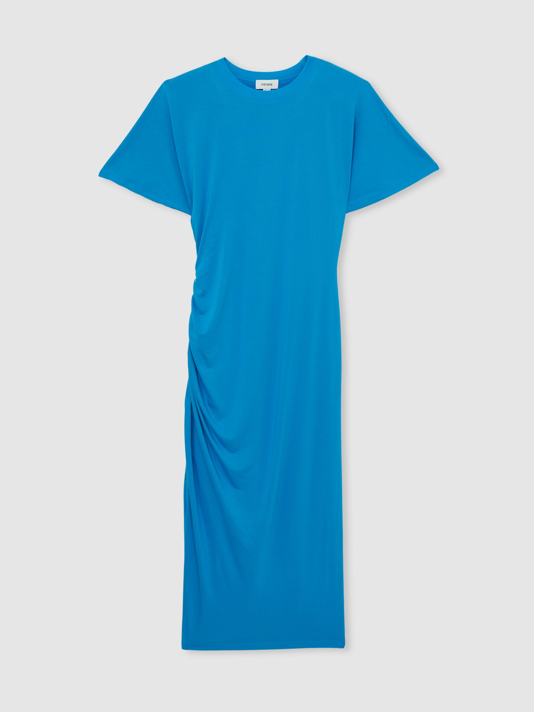 Modal-Blend Ruched Midi Dress in Bright Blue