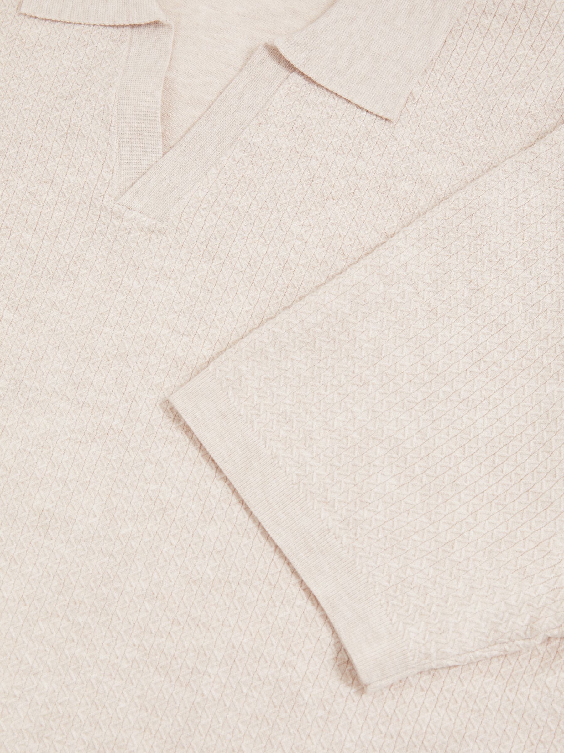 Open-Collar Knit Polo Shirt in Oatmeal Melange