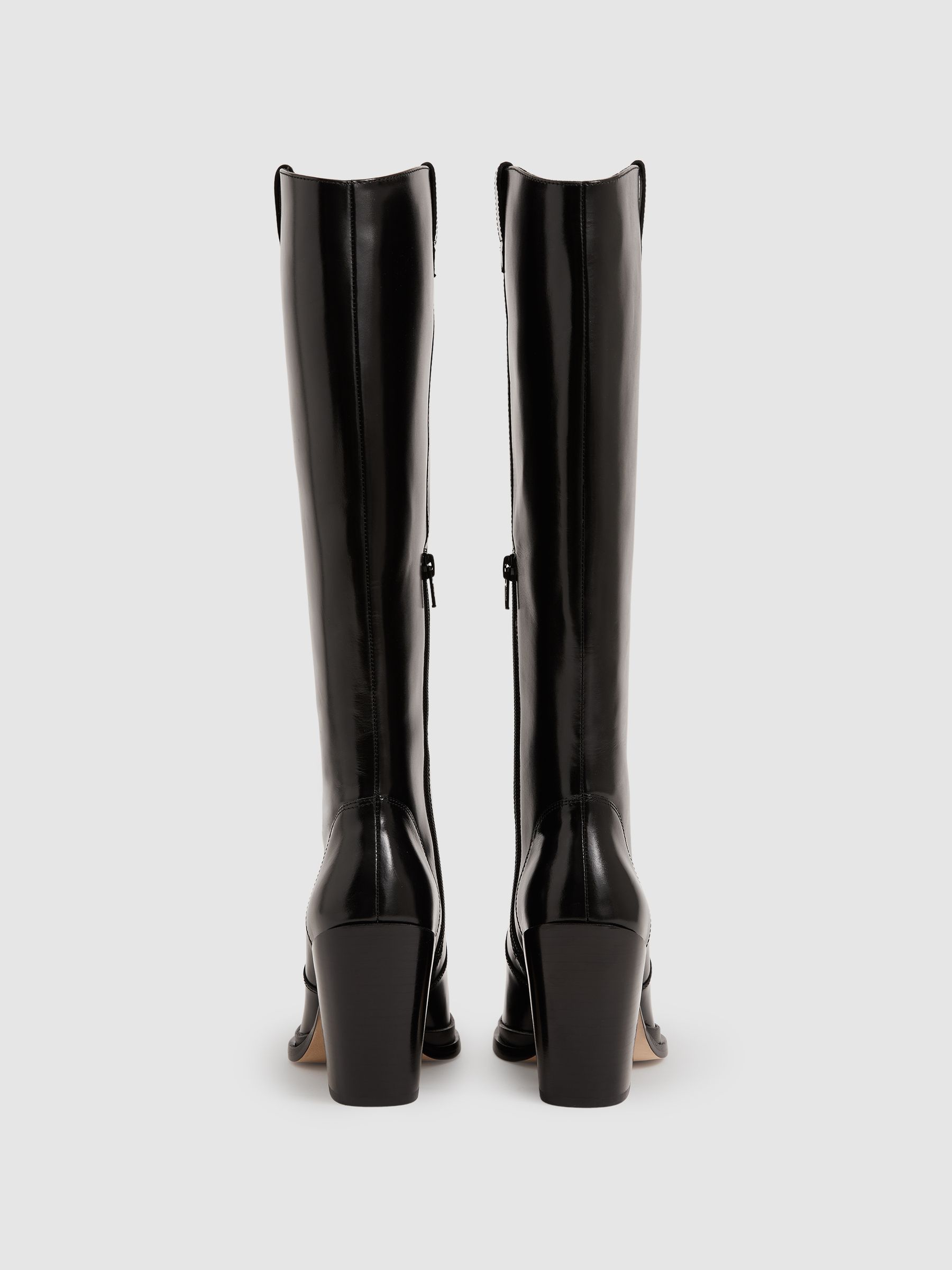 Paige Leather Knee-High Block-Heel Boots in Black