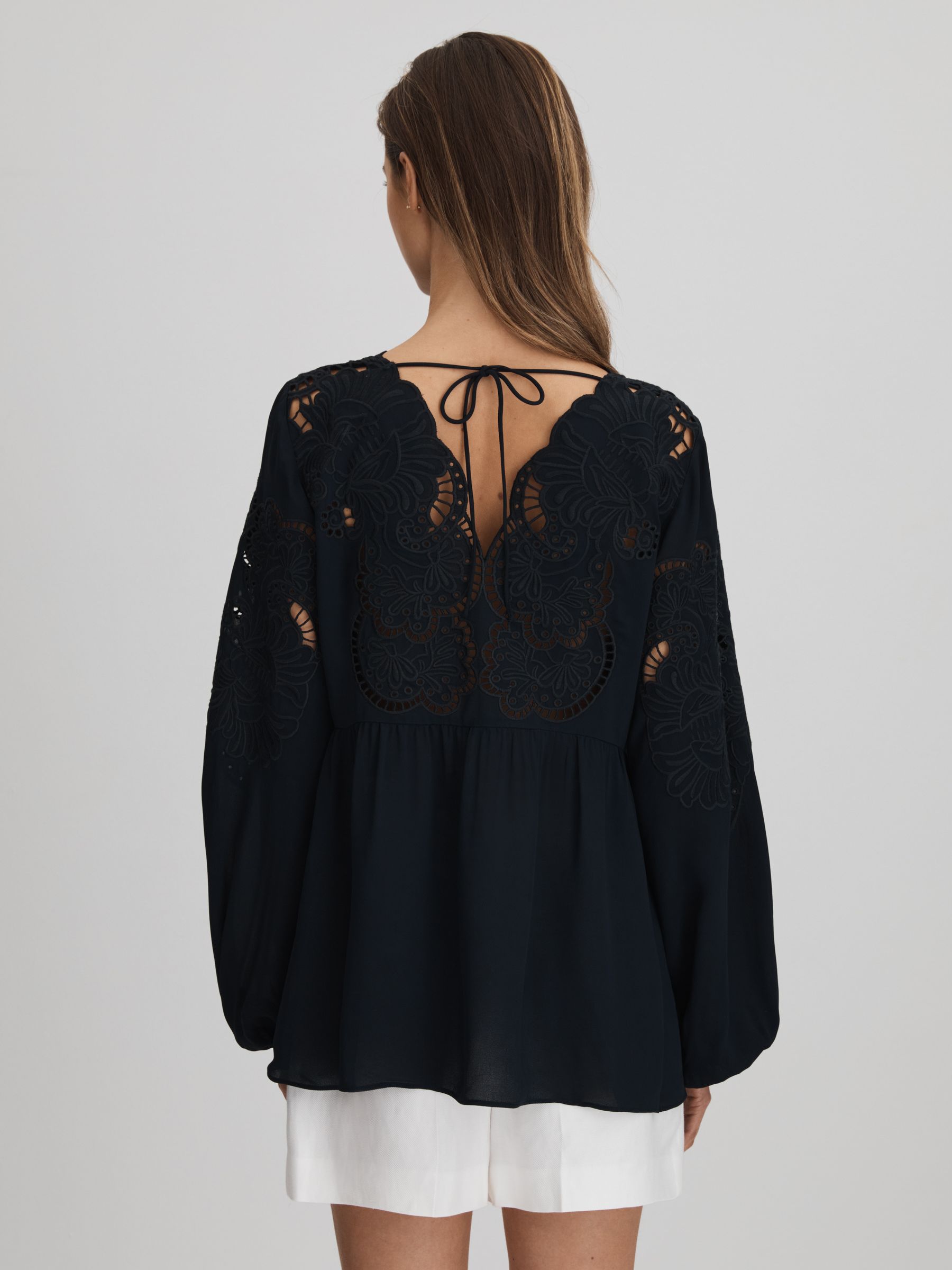 Lace Cut-Out Blouse in Navy