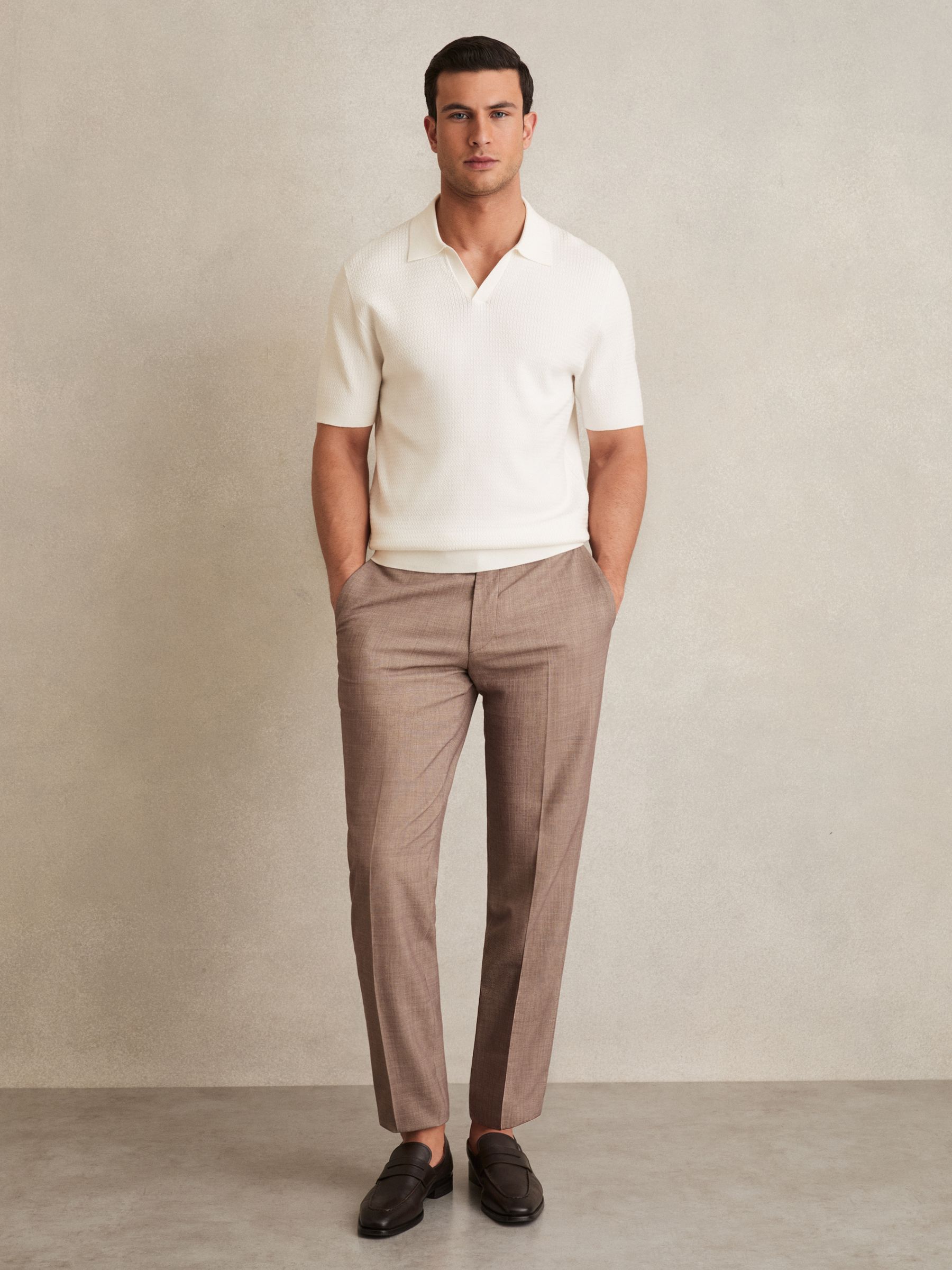 Open-Collar Knit Polo Shirt in White