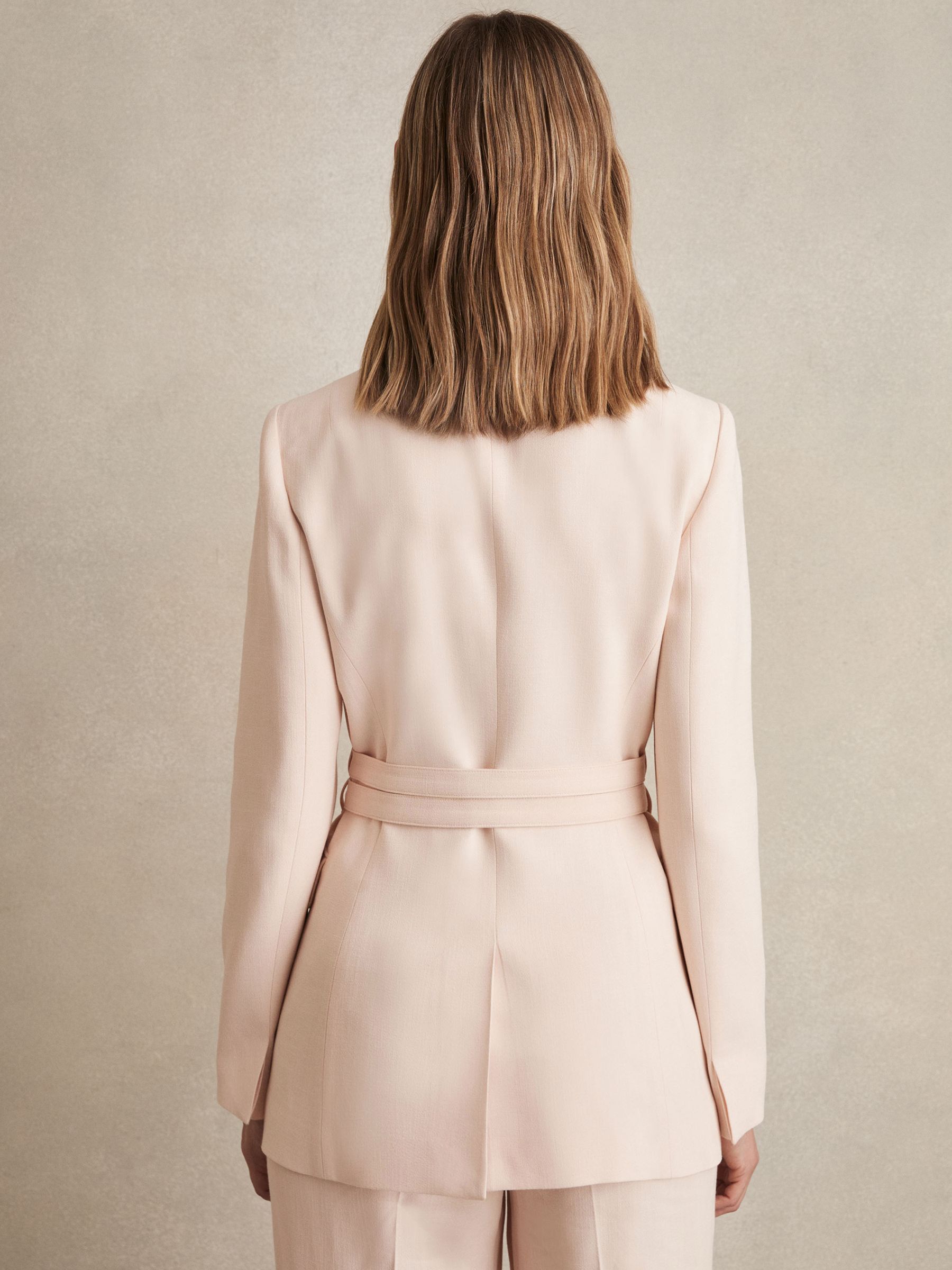 Single-Breasted Belted Suit Jacket in Pink