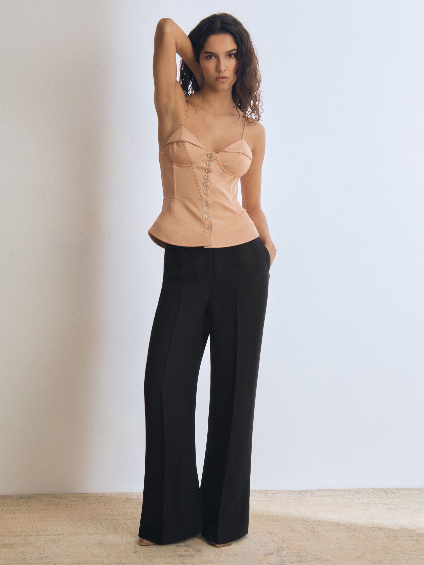 Atelier Crepe Wide-Leg Stitch Trousers in Black