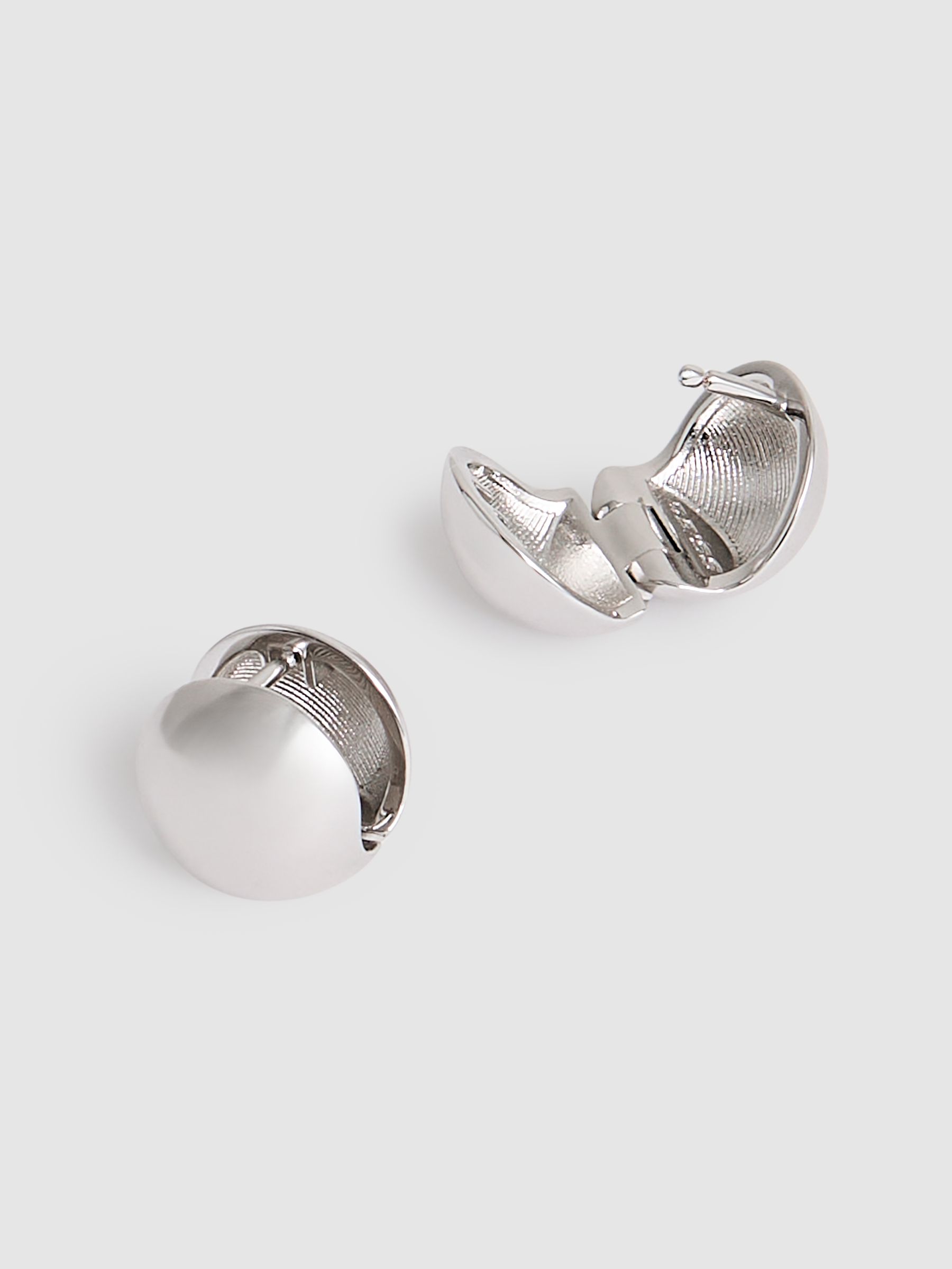 Polished Ball Huggie Earrings in Silver Tone