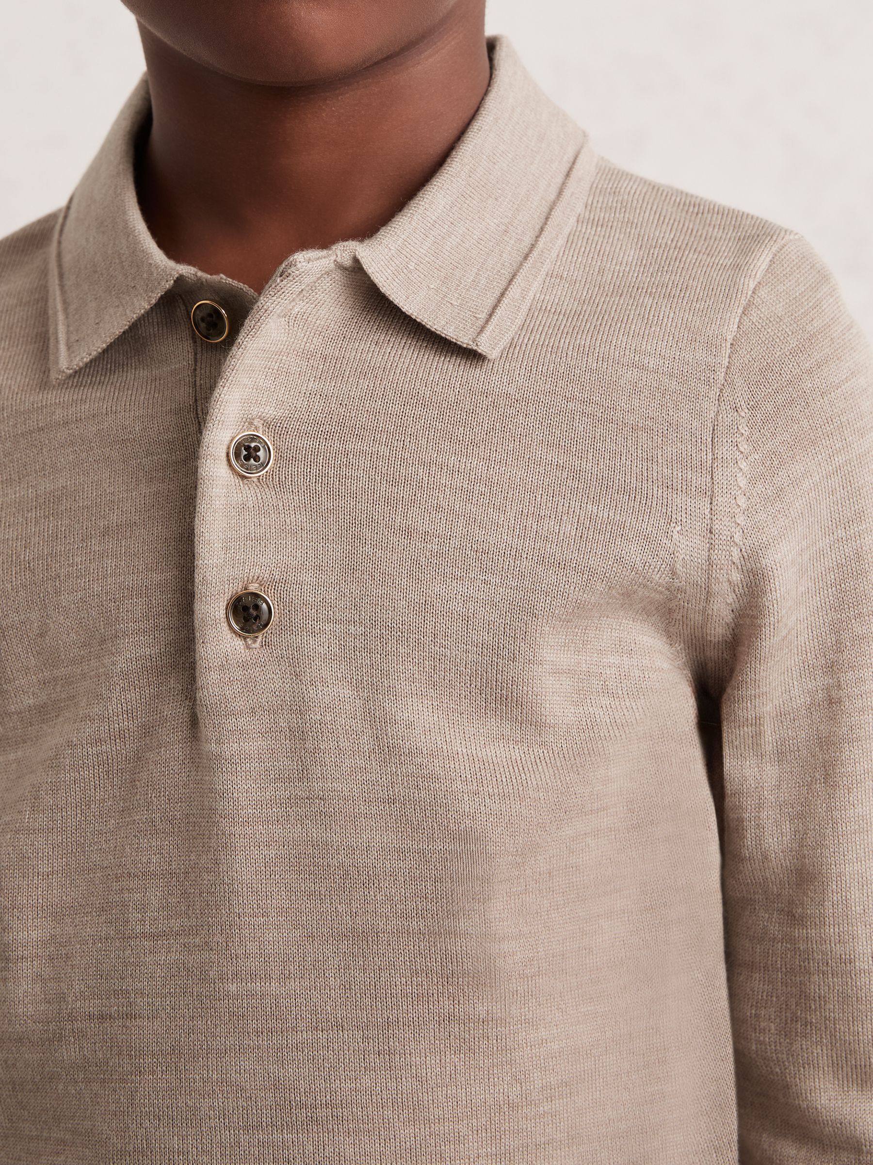 4-9 yrs Merino Wool Long-Sleeve Polo Shirt in Wheat Melange