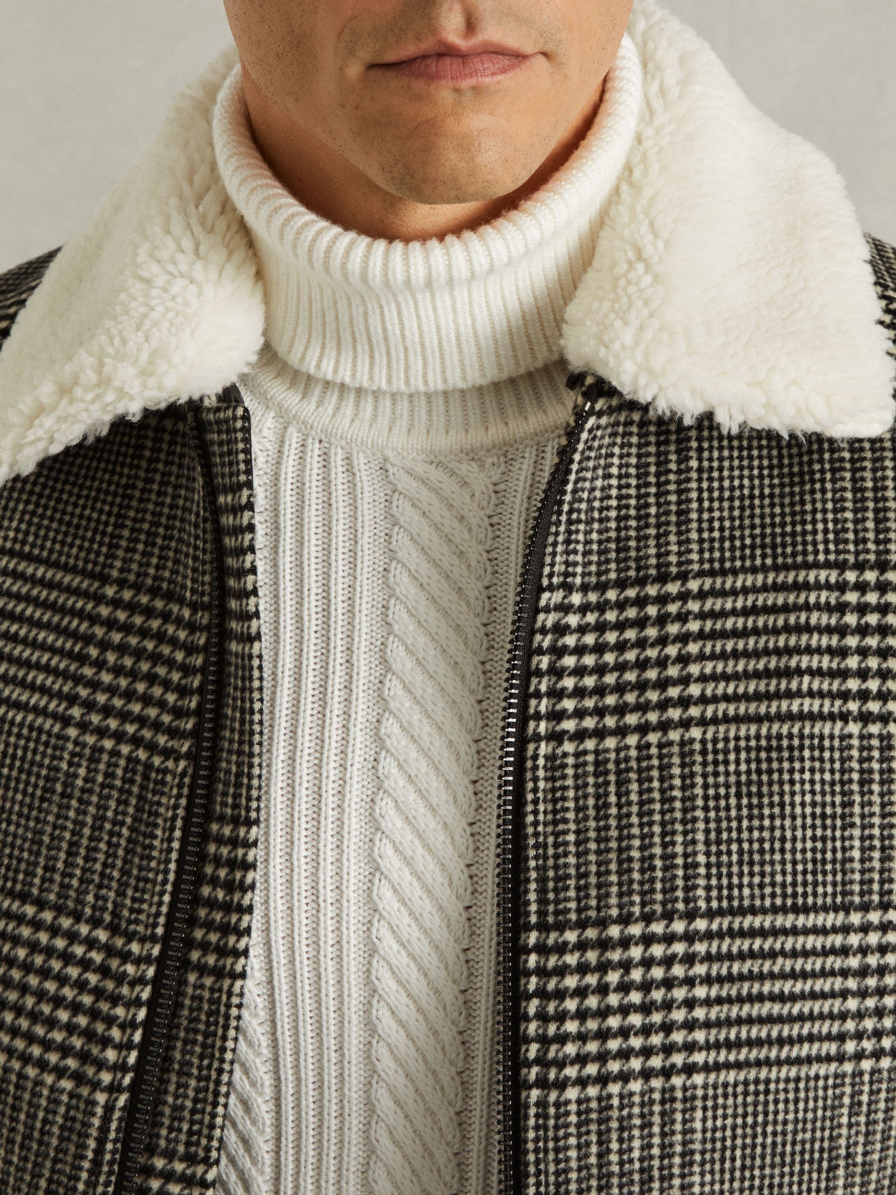 Wool-Blend Twill Zipped Jacket in Black/White