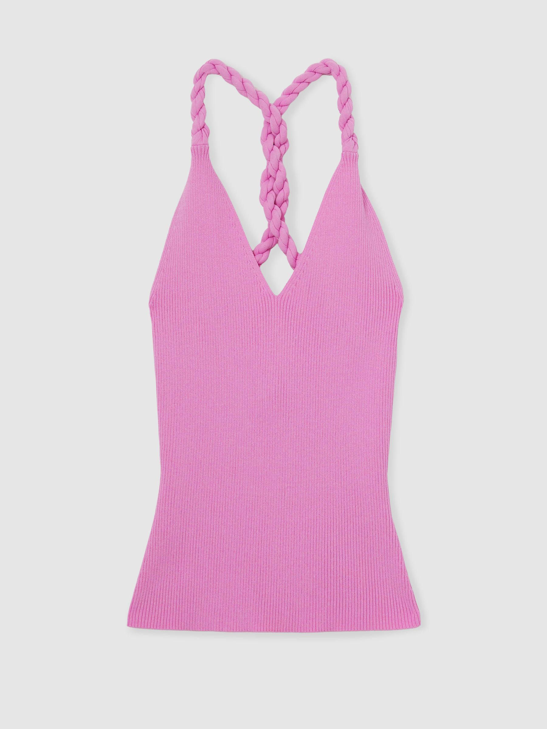 Twist-Strap Rib-Knit Vest in Pink