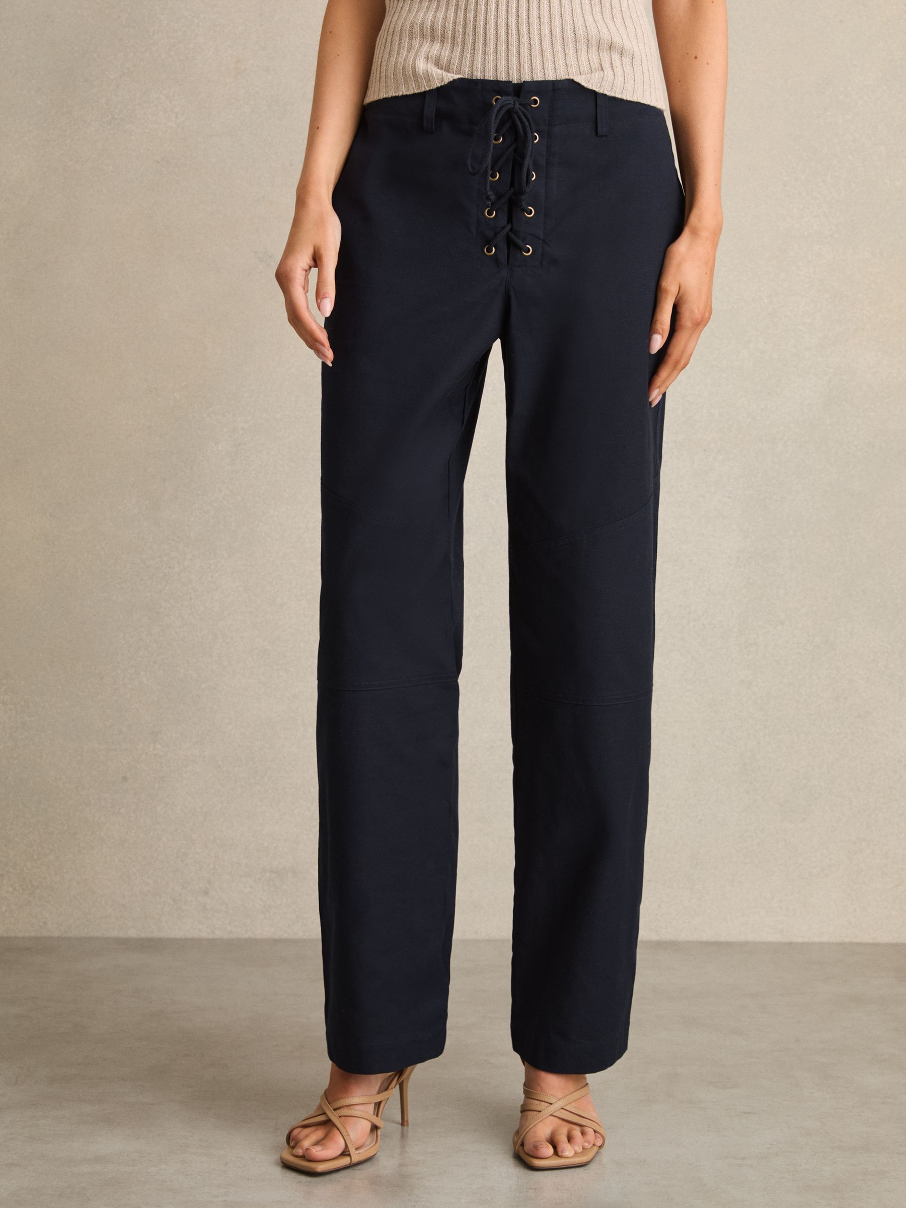 Lace-up Tapered Trousers in Navy