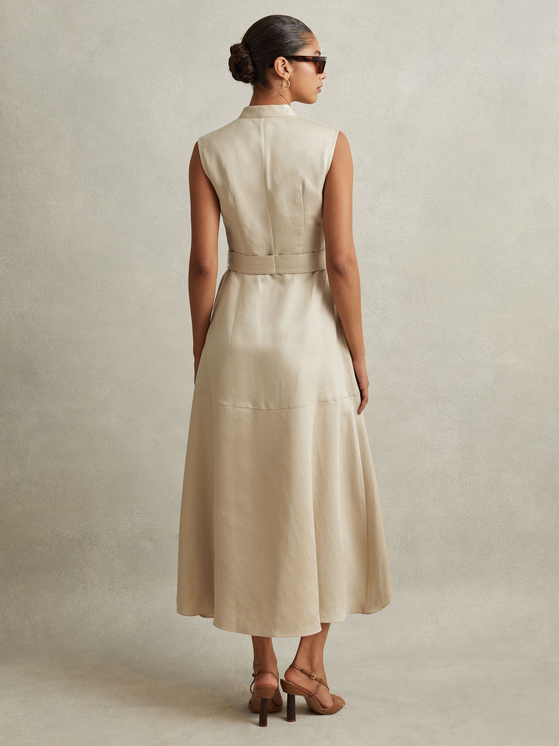 Linen Lyocell Strappy Midi Dress in Neutral