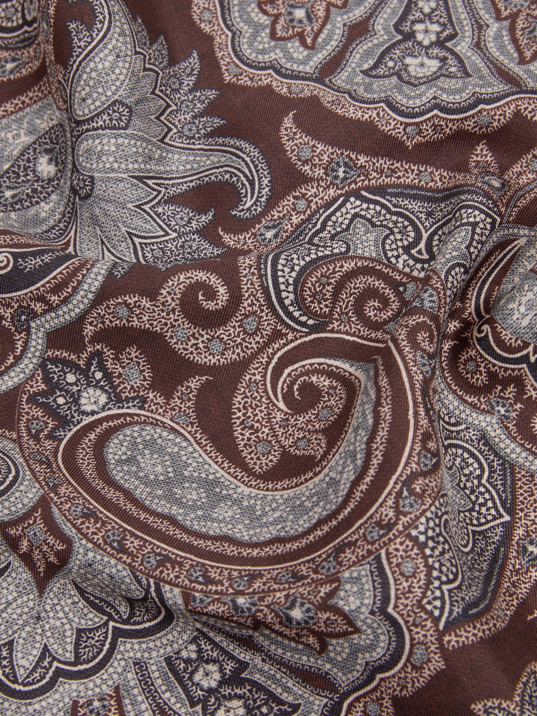 Silk Hybrid Print Pocket Square in Chocolate