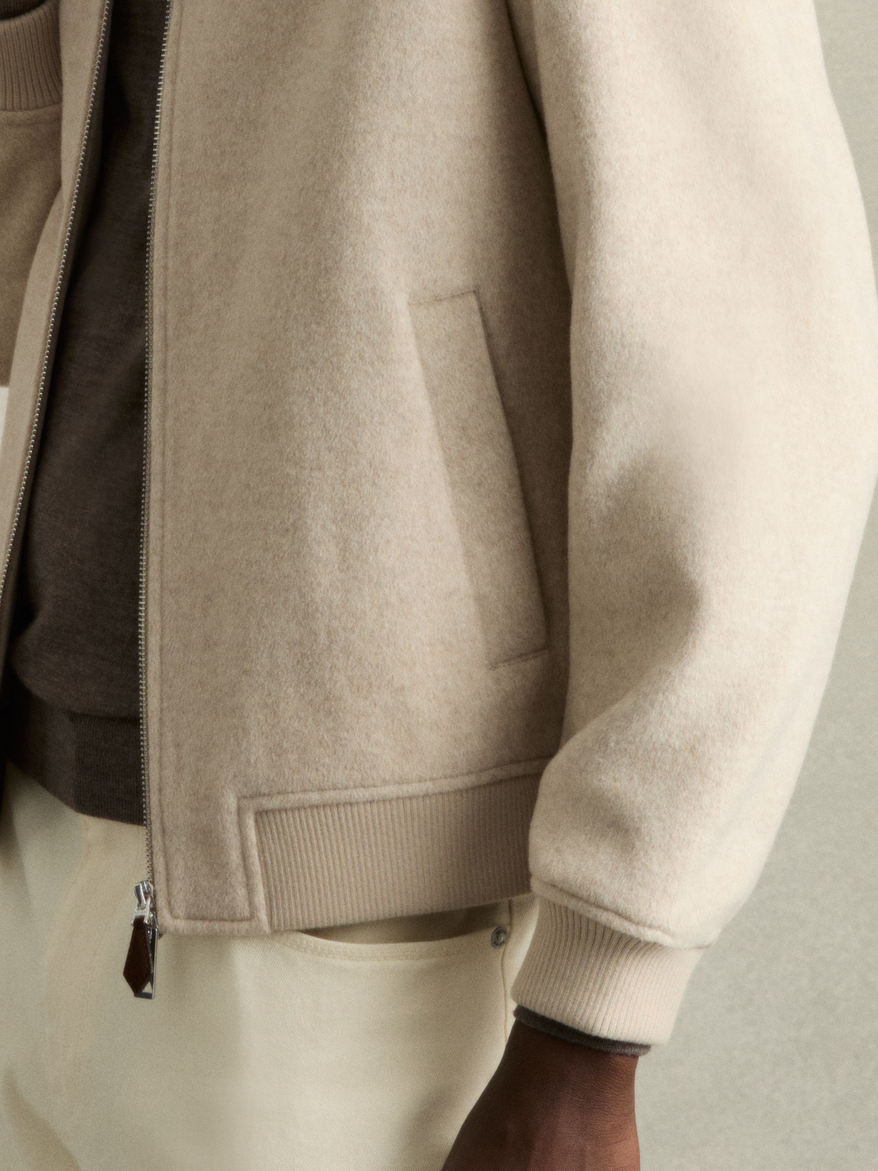 Brushed Wool-Blend Bomber Jacket in Stone