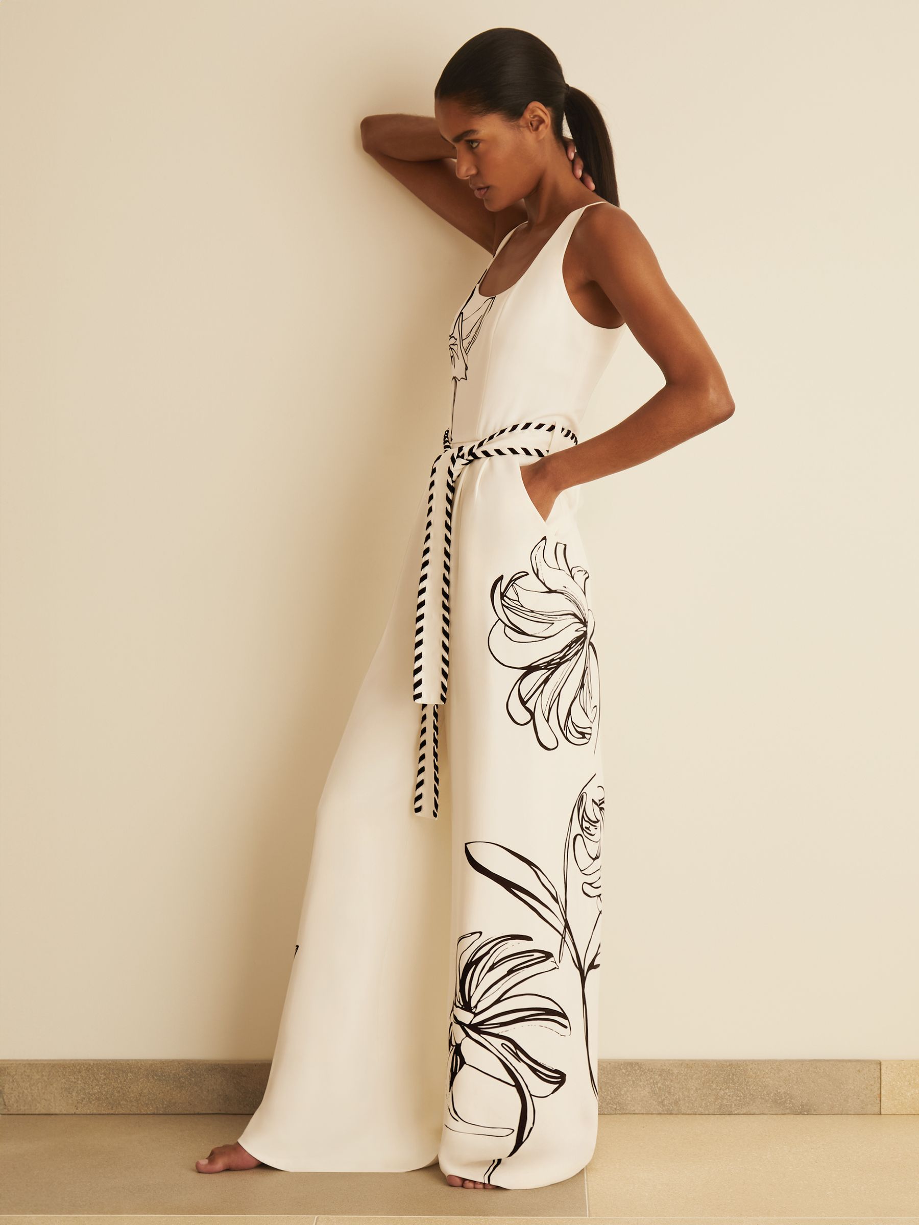 Reiss | NYBG Floral-Print Jumpsuit in Ivory/Black