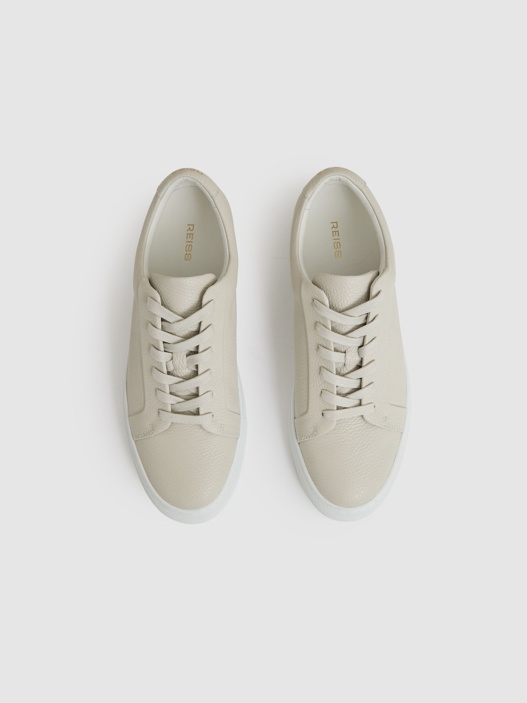 Tumbled-Leather Low-Top Trainers in Off White