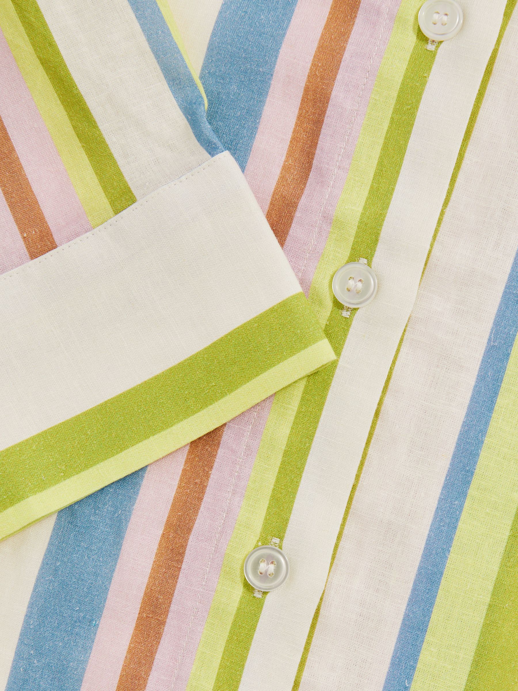 Linen-Blend Stripe Long-Sleeve Shirt in Green/Blue