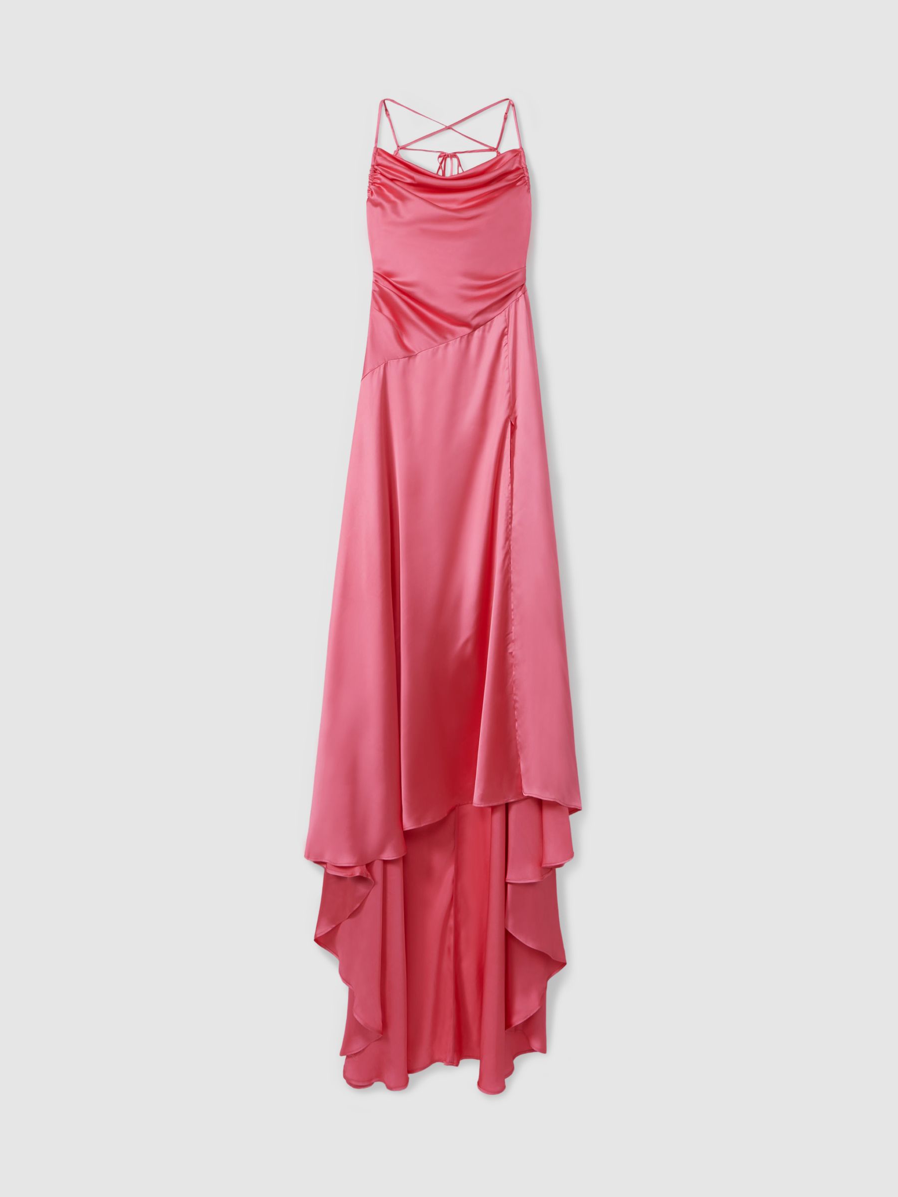 Leo Lin Watermelon Leo Lin Ruched Cowl Neck Satin Maxi Dress