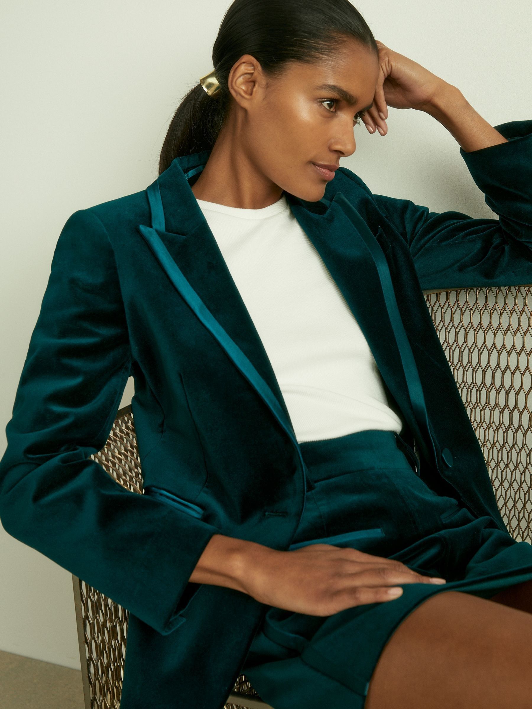 Velvet and Satin Suit Skirt in Teal