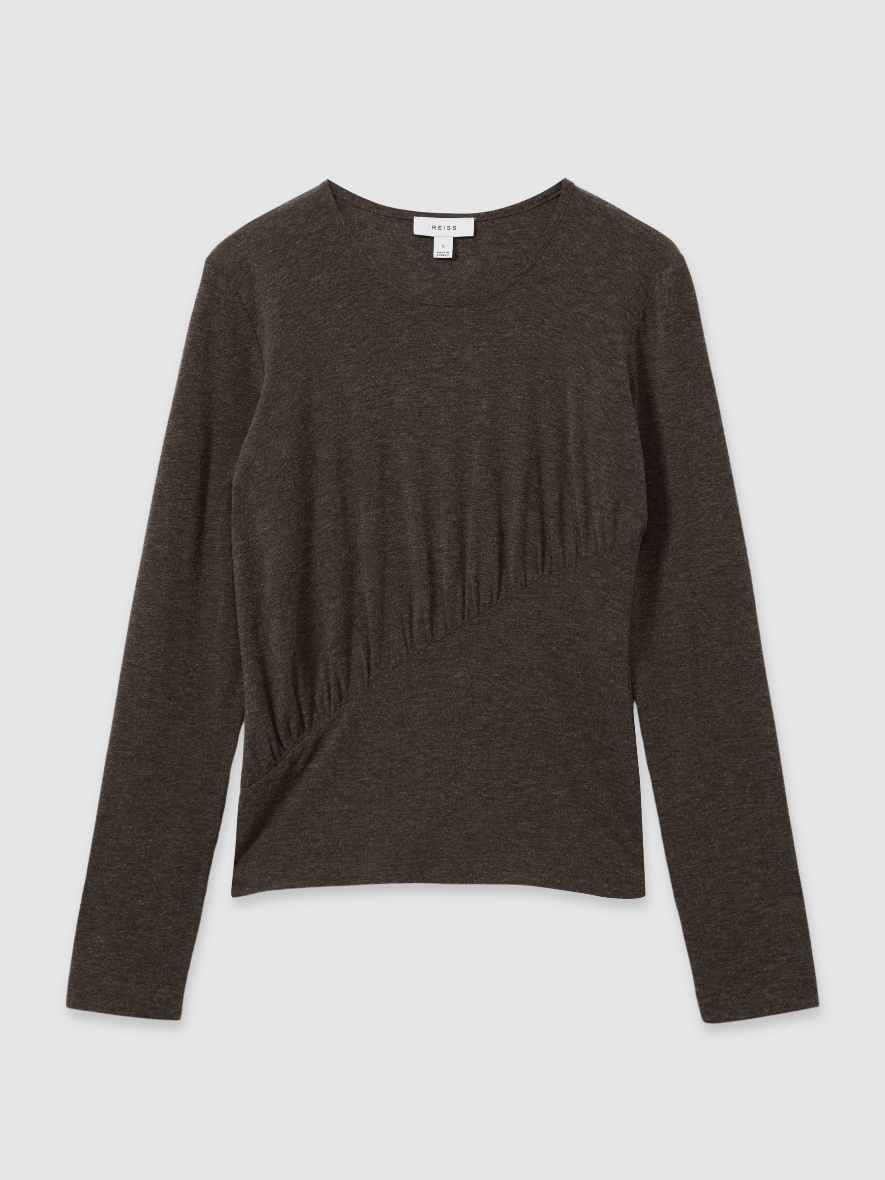 Marled Asymmetric Ruched Top in Chocolate