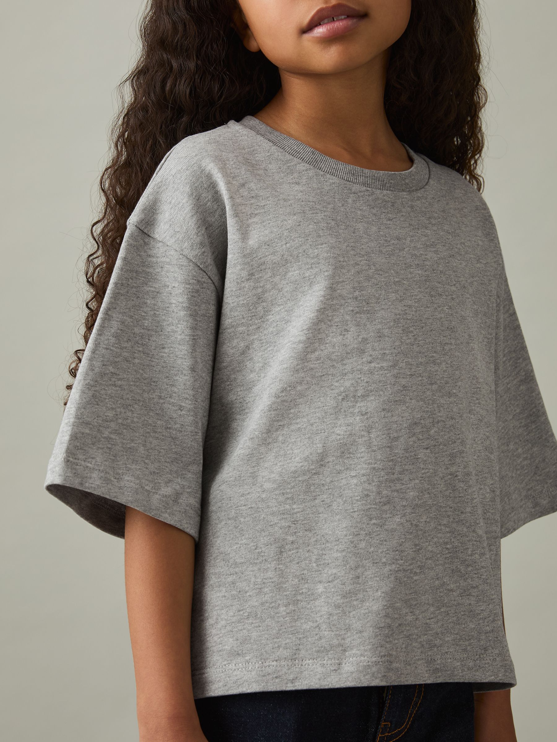 9-13 yrs Oversized Cotton Crew-Neck T-Shirt in Grey Marl