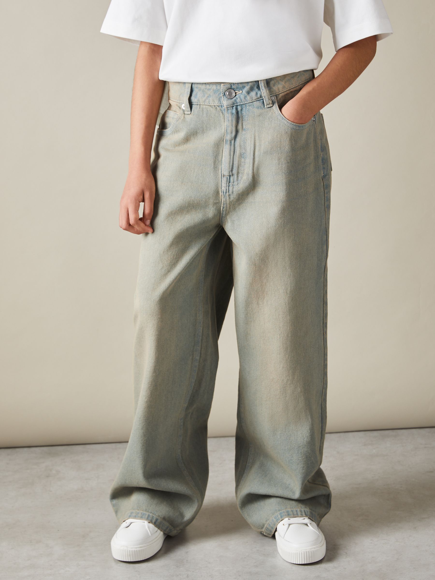 9-13 yrs Acid Wash Wide Leg Jeans in Green