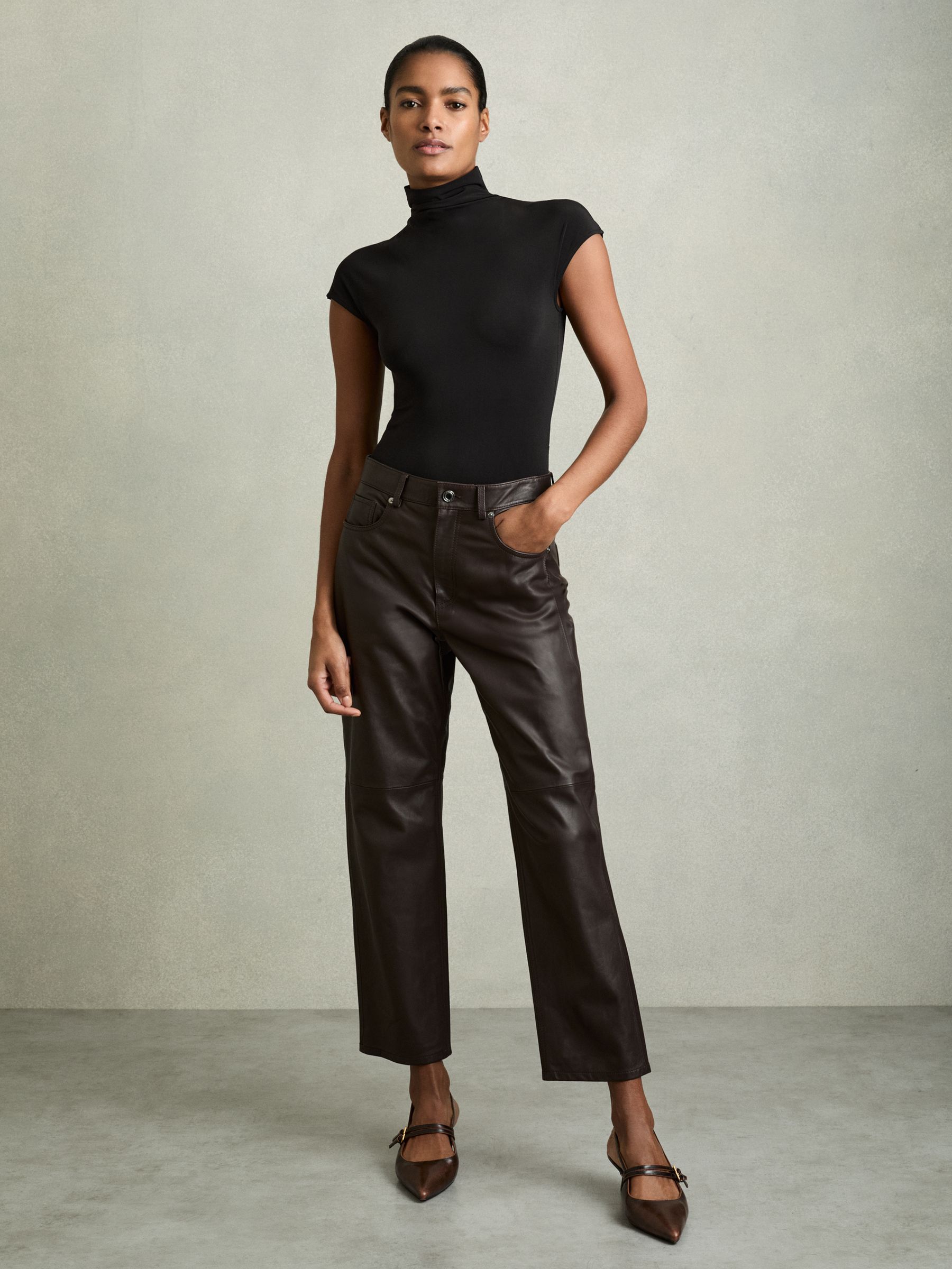 High-Neck Jersey Bodysuit in Black