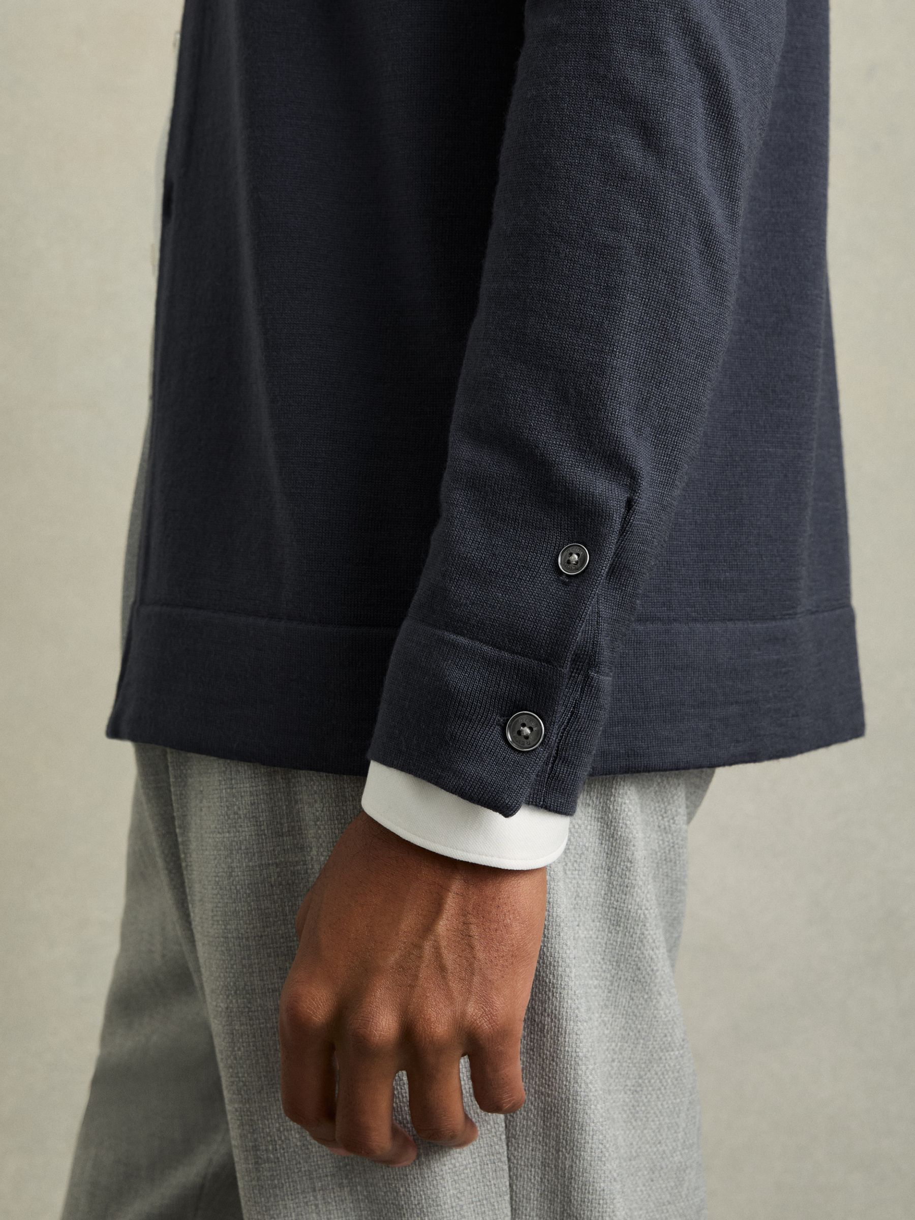 Merino Wool Button-Through Cardigan in Blackened Blue