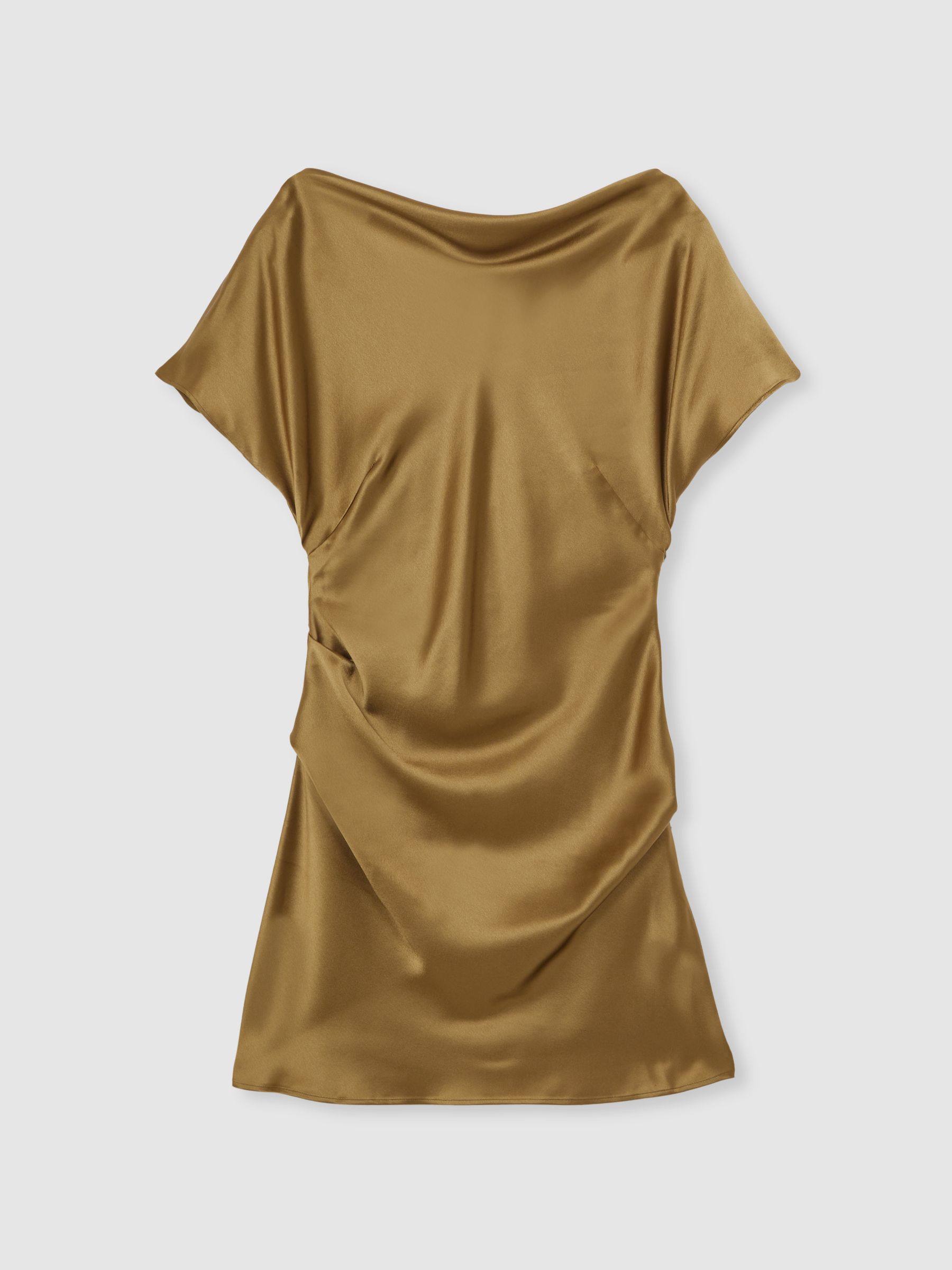 Acler Draped Satin Mini Dress in Gold Moss
