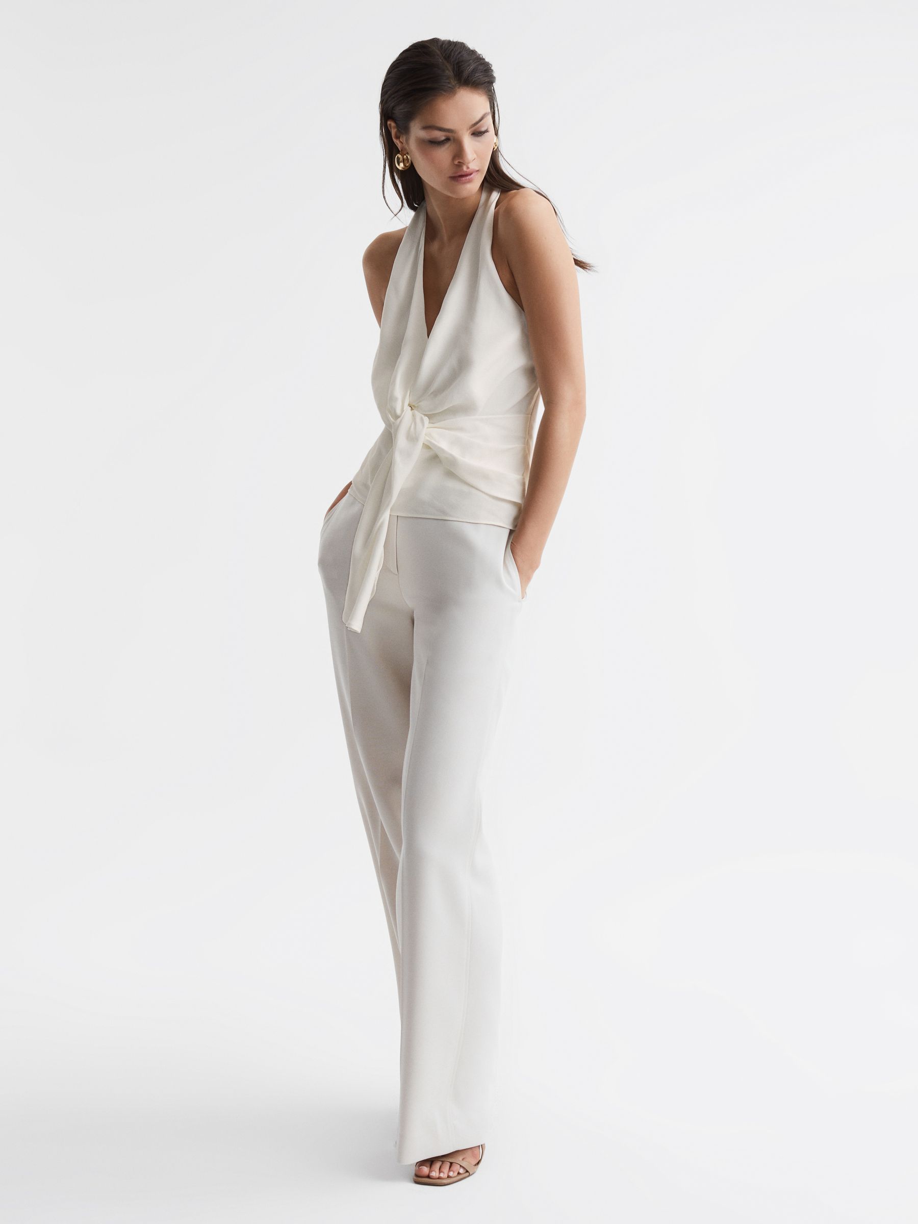 Tie Halter Neck Blouse in Ivory