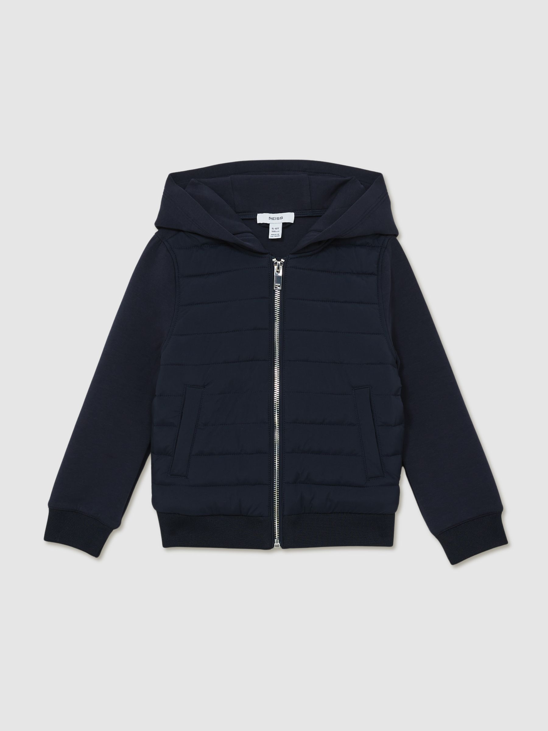 9-13 yrs Interlock Hybrid Hooded Puffer Jacket in Navy
