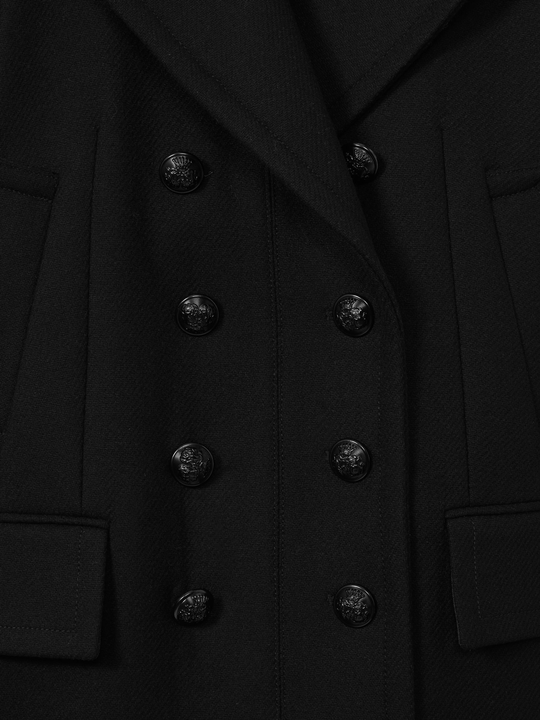 Wool Blend Double Breasted Pea Coat in Black