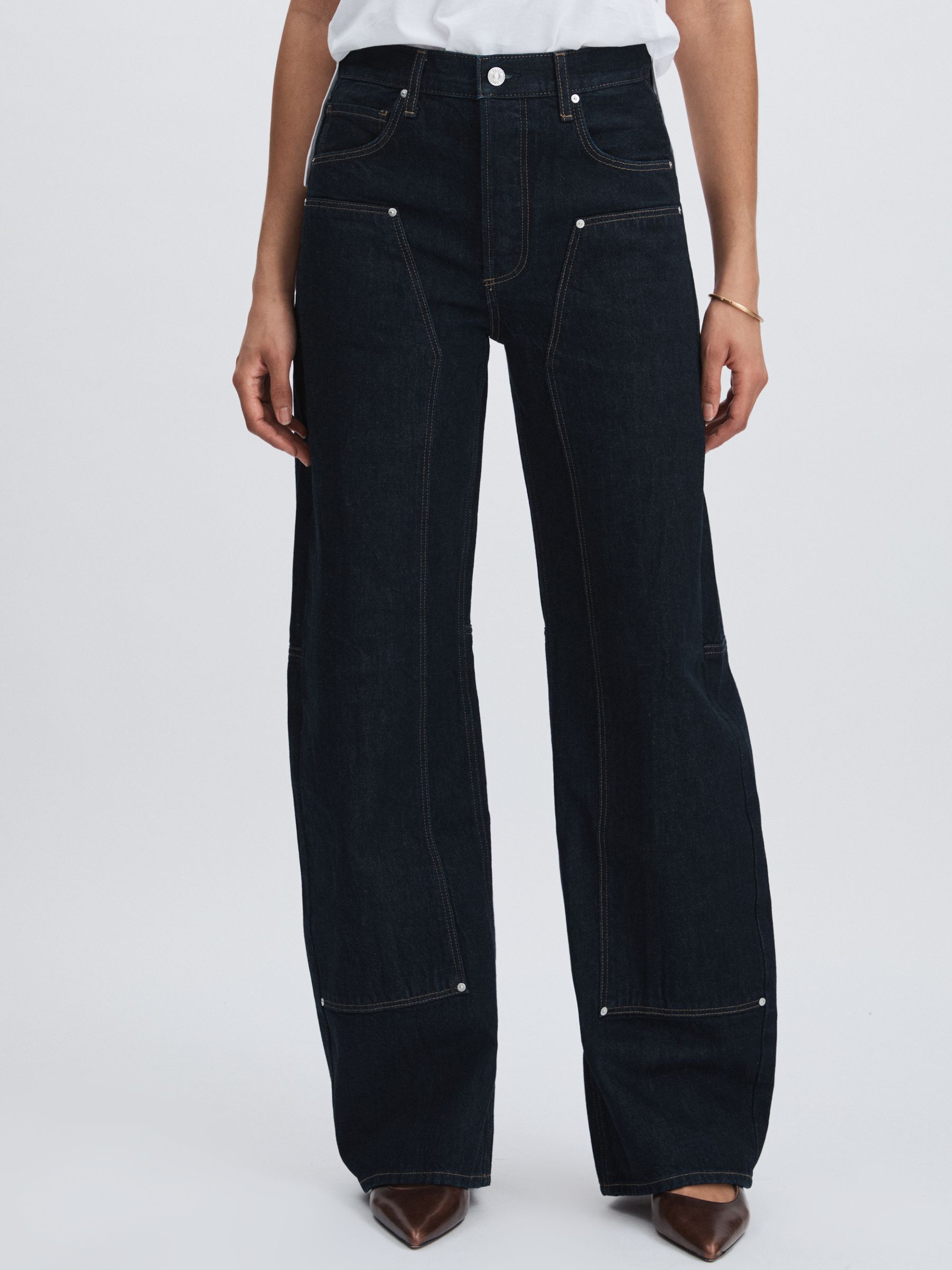 Paige Barrel-Leg Workwear Jeans in Black/Navy