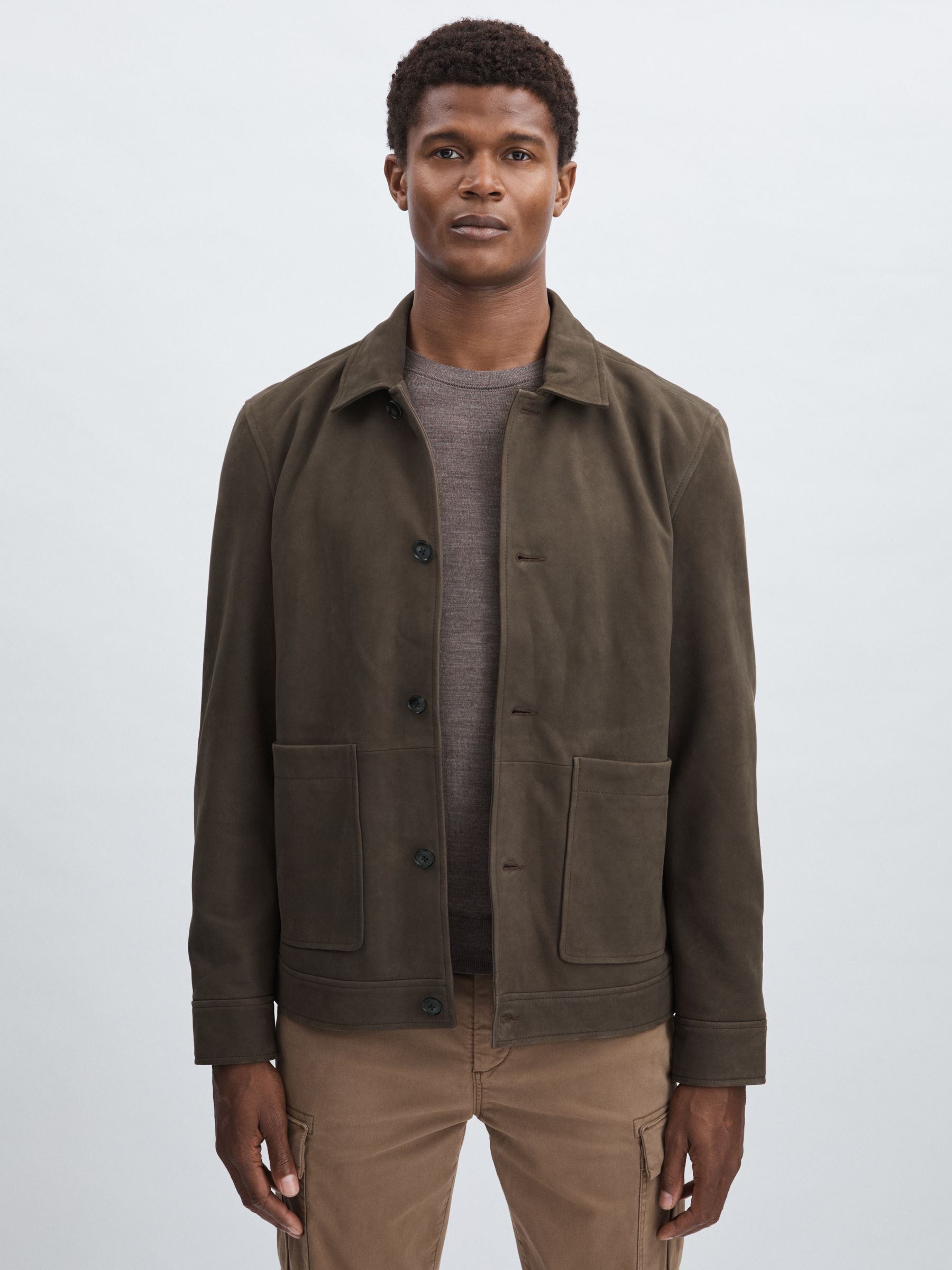Paige Suede Chore Jacket in Brown/Khaki