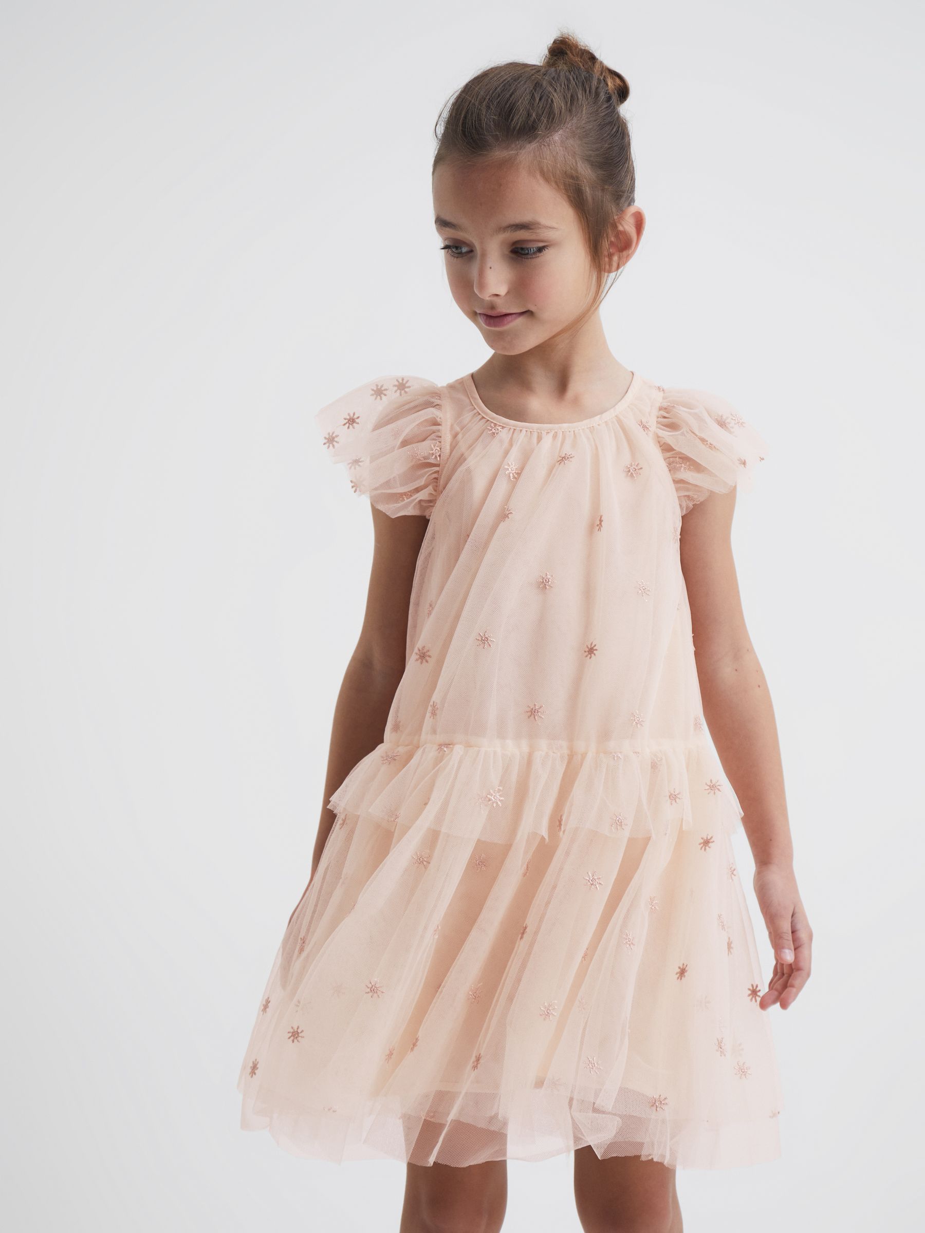 9-12 yrs Tulle Embroidered Dress in Pale Pink