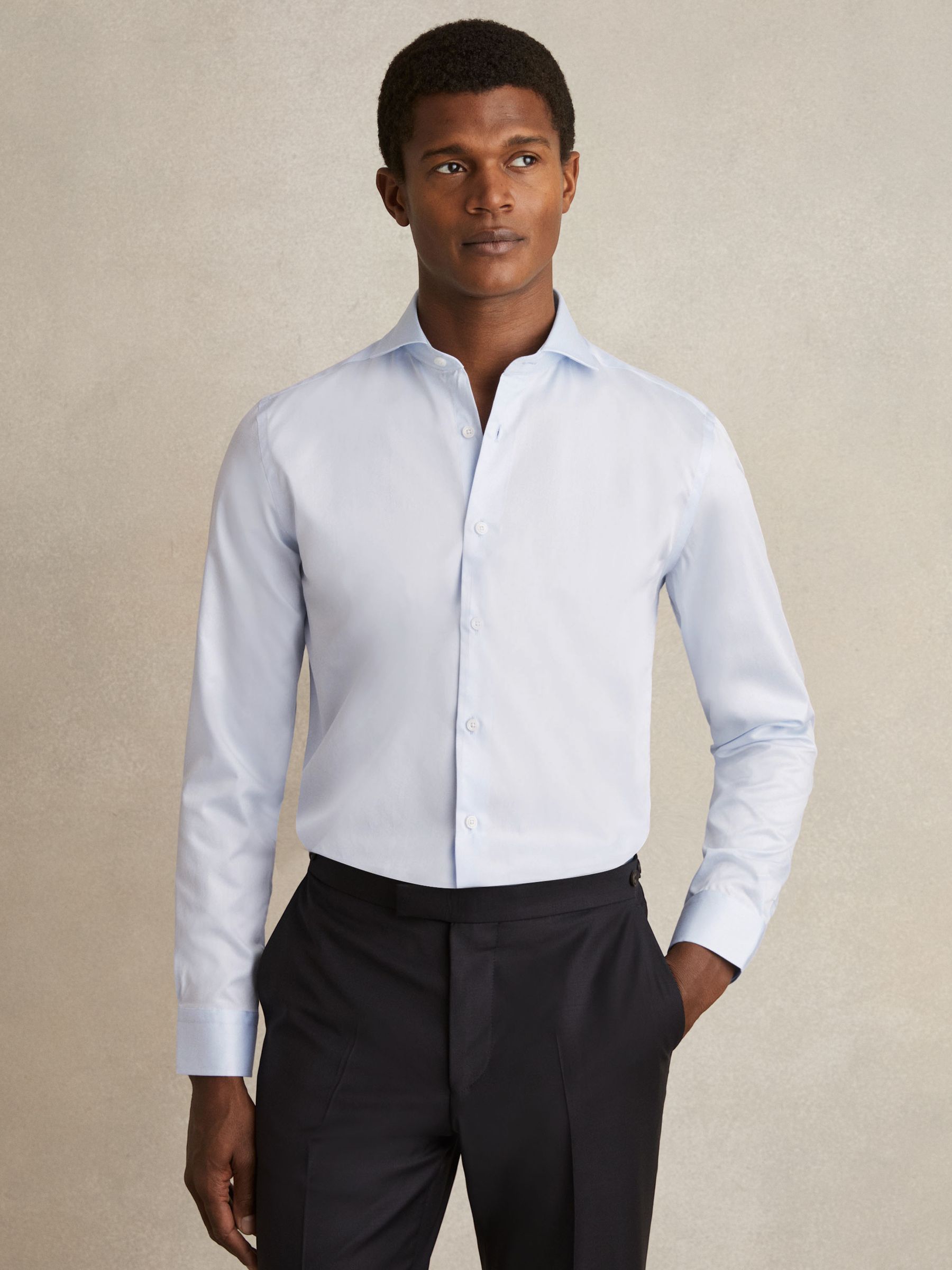 Regular Fit Cotton-Twill Two-Fold Shirt Slim-Fit in Soft Blue