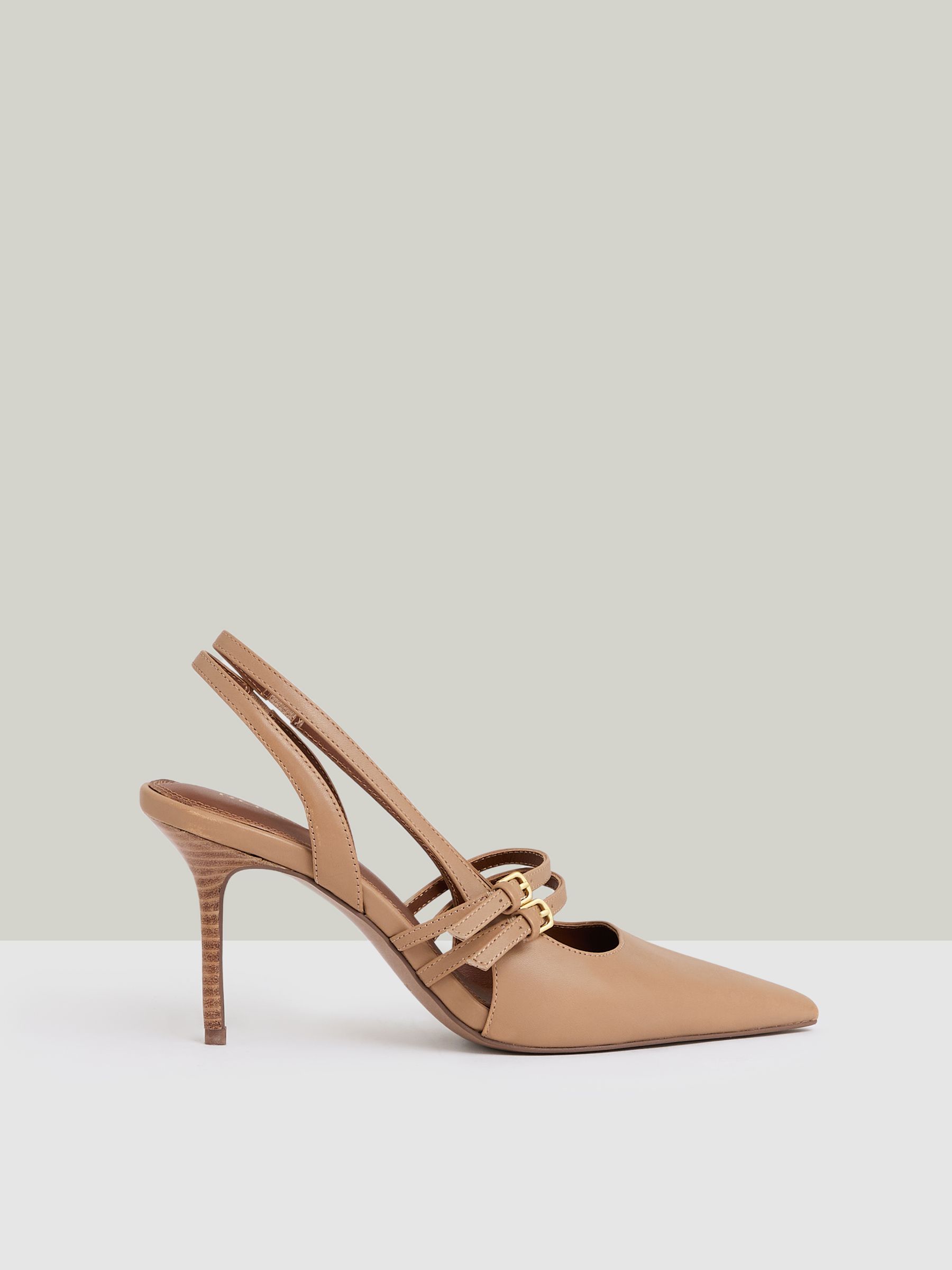 Leather Buckle-Strap Court Shoes in Neutral
