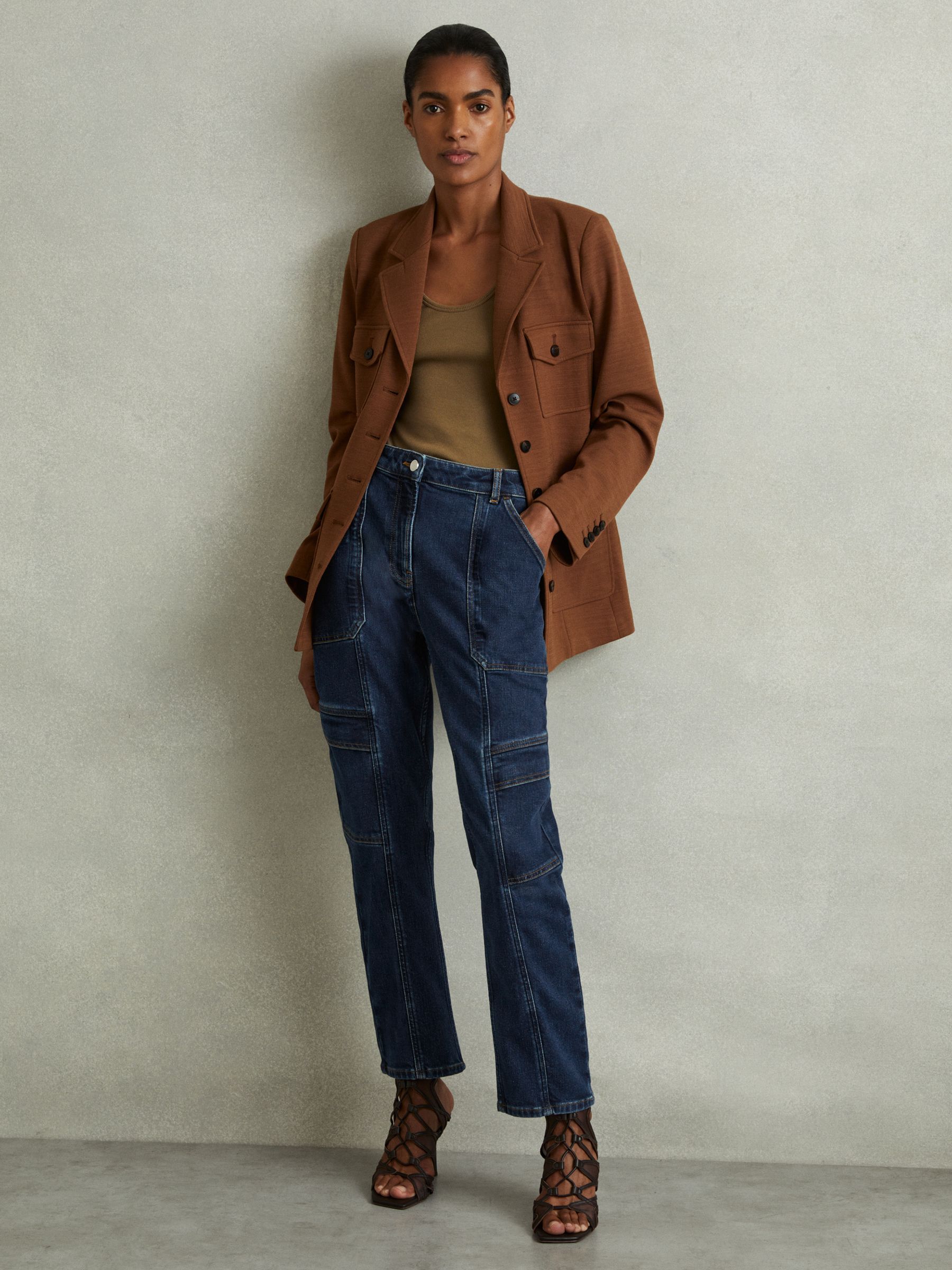 Garment Dyed Utility Tapered Jeans in Dark Blue