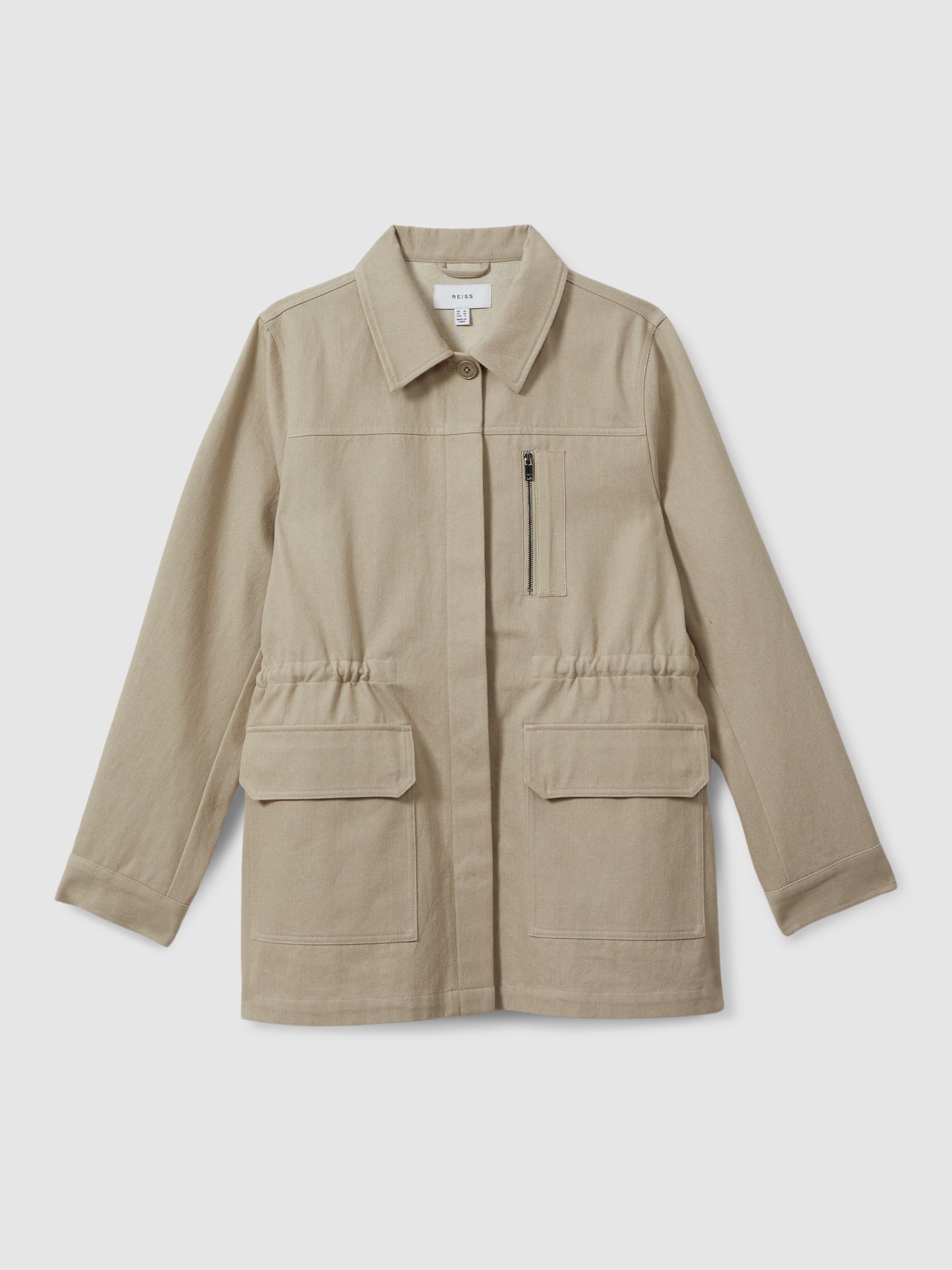 Cotton Canvas Drawstring Waist Overshirt in Neutral