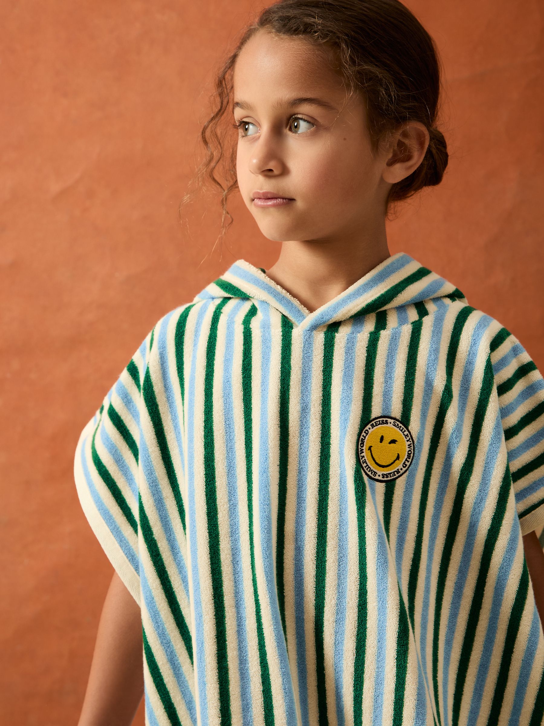 4-9 yrs SmileyWorld | Reiss Hooded Towel in Green/Blue/White