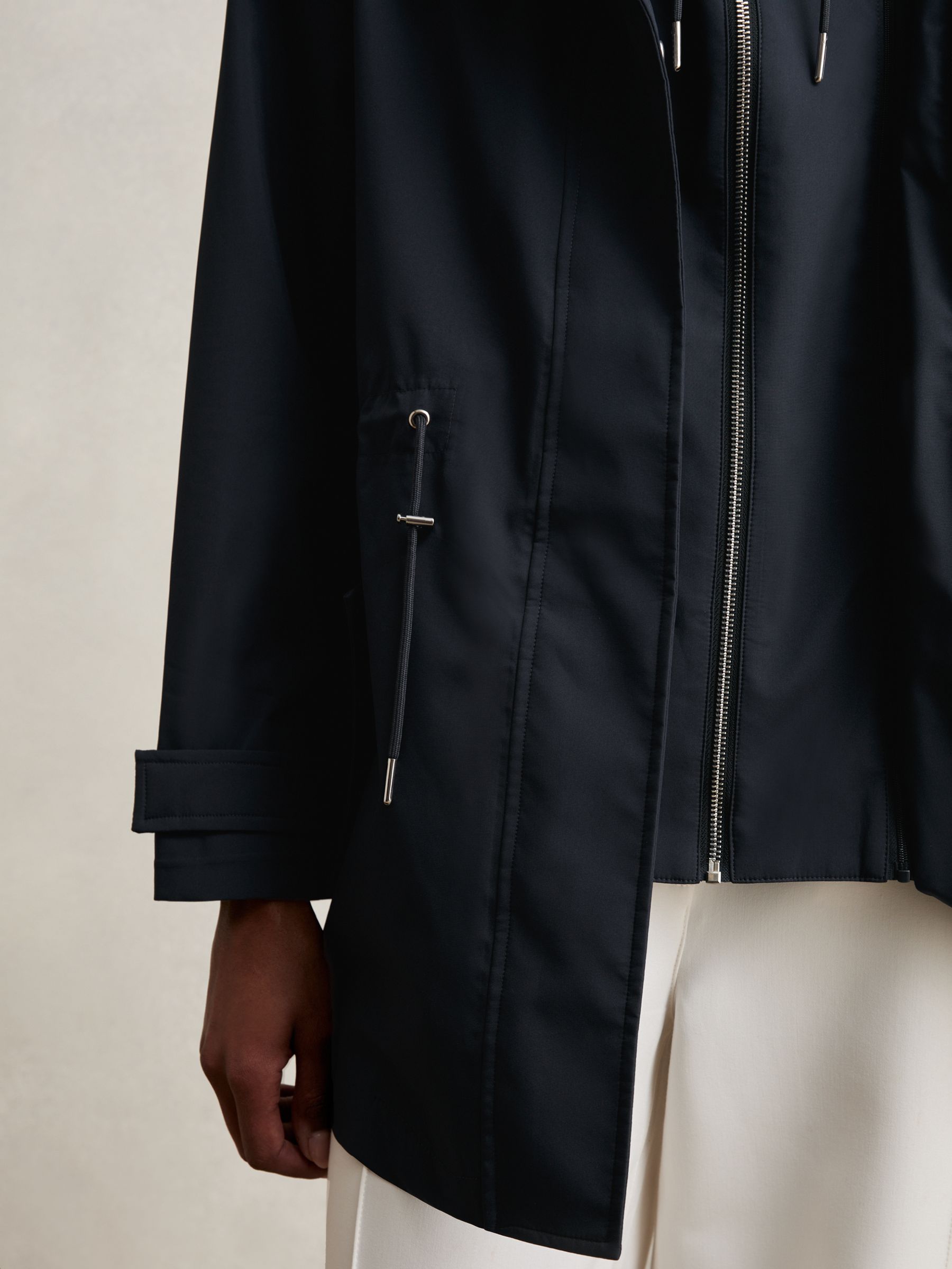 Removable-Hood Rain Coat in Navy