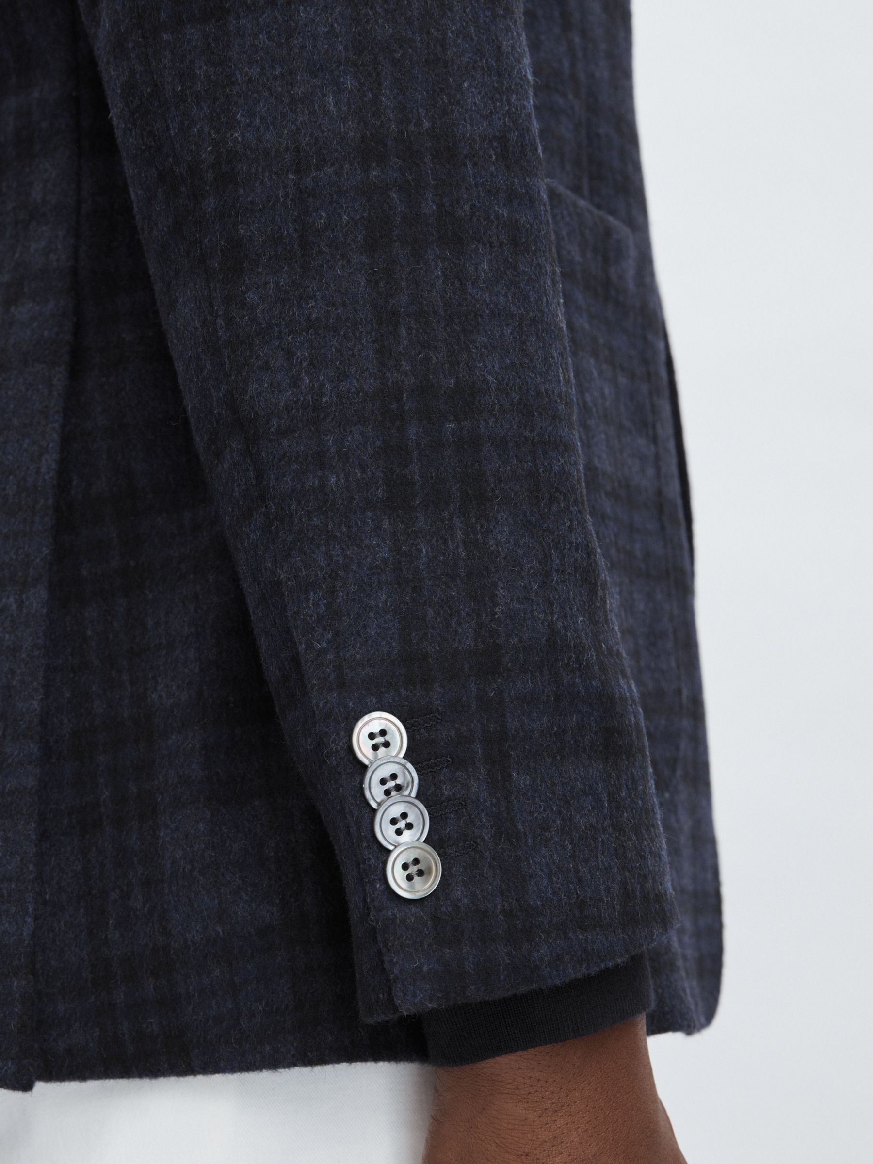 Oscar Jacobson Single Breasted Tweed Check Blazer in Navy